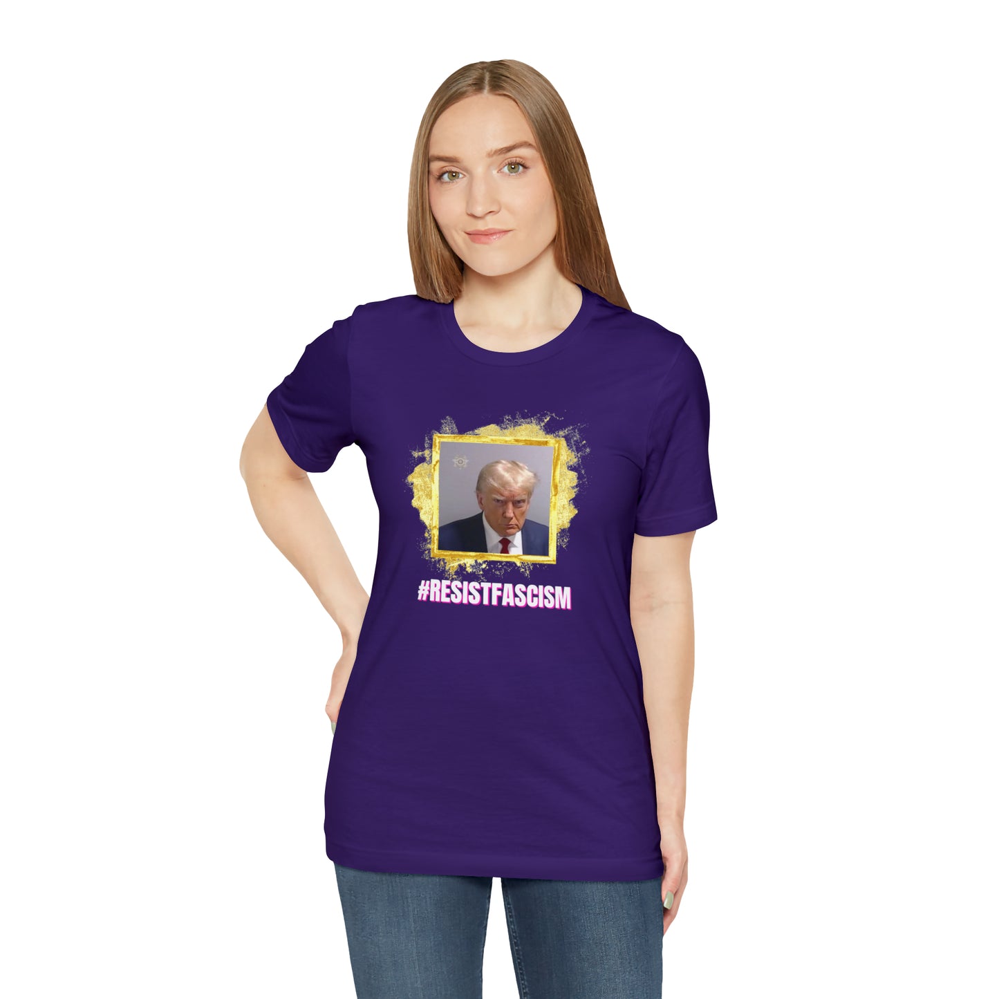 Trump Mug Shot #ResistFascism Unisex Jersey Short Sleeve Tee