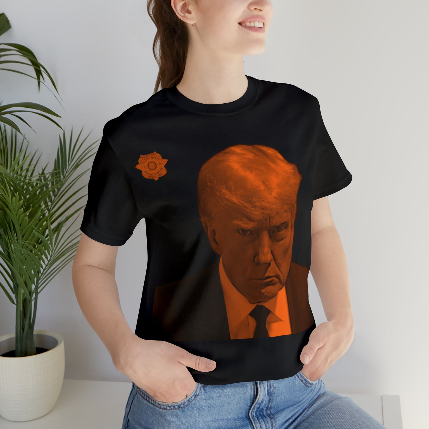 Orange Steel Trump Mug Shot Unisex Jersey Short Sleeve Tee