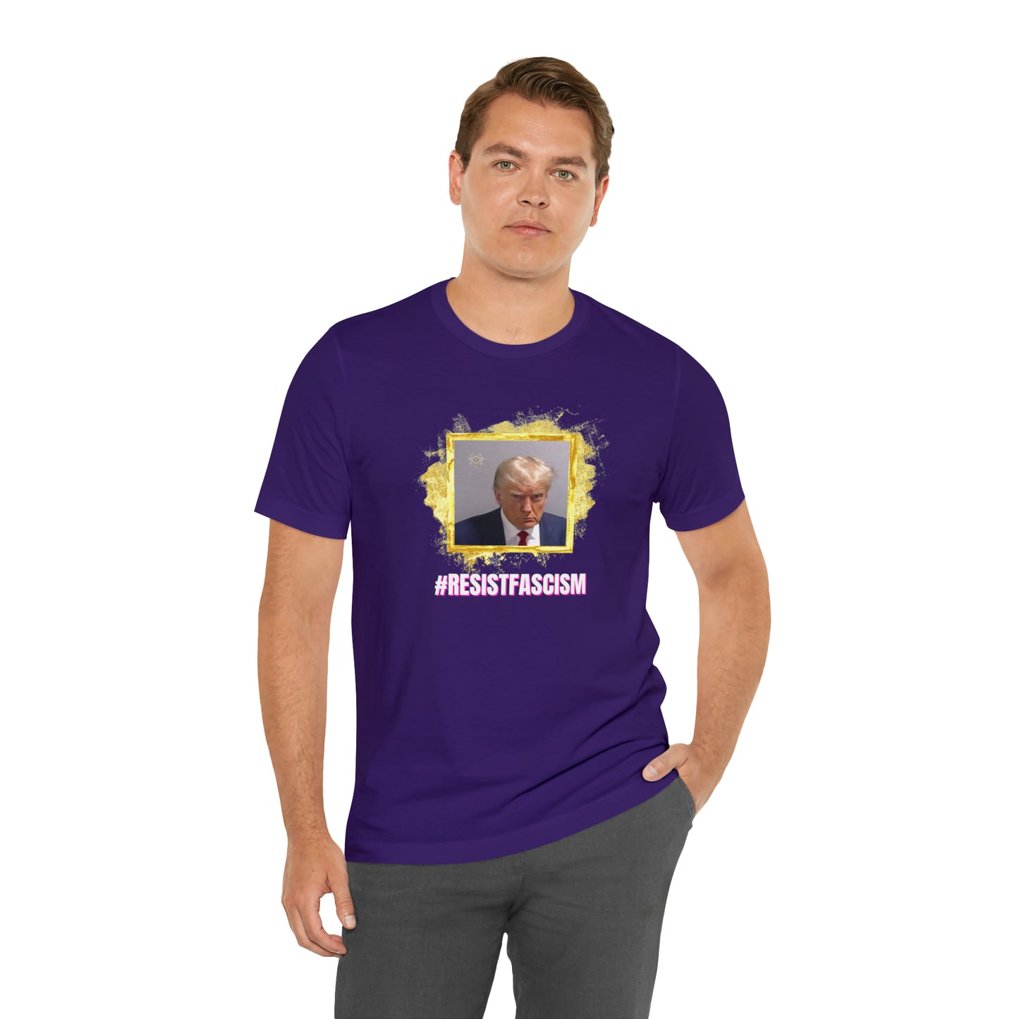 Trump Mug Shot #ResistFascism Unisex Jersey Short Sleeve Tee