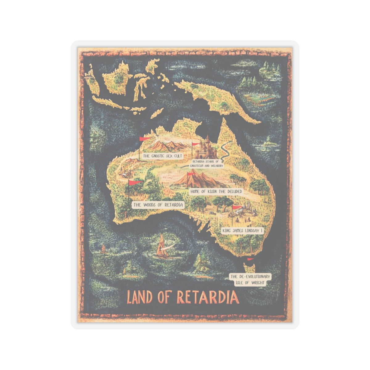 The Map of the Land of Retardia Kiss-Cut Stickers