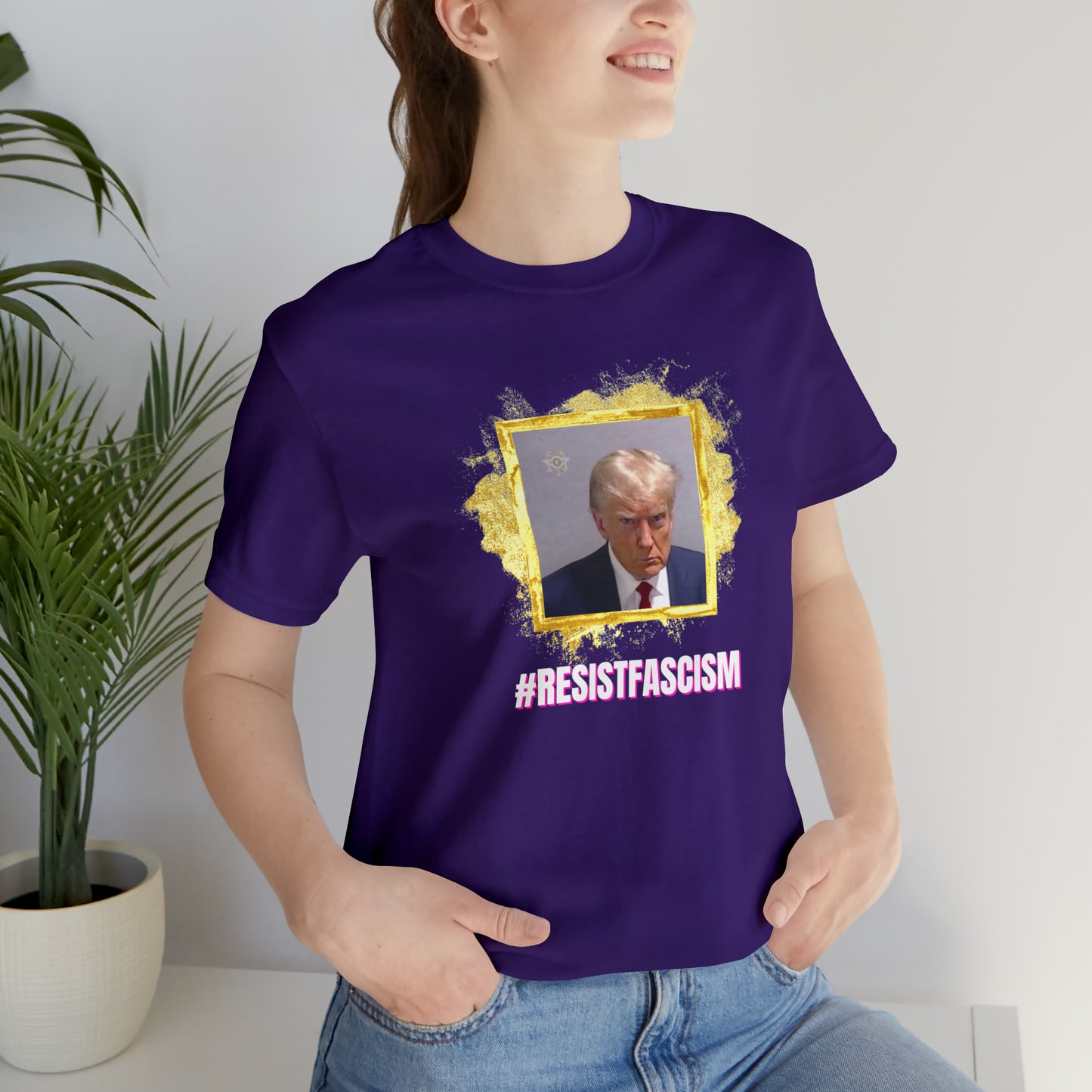 Trump Mug Shot #ResistFascism Unisex Jersey Short Sleeve Tee