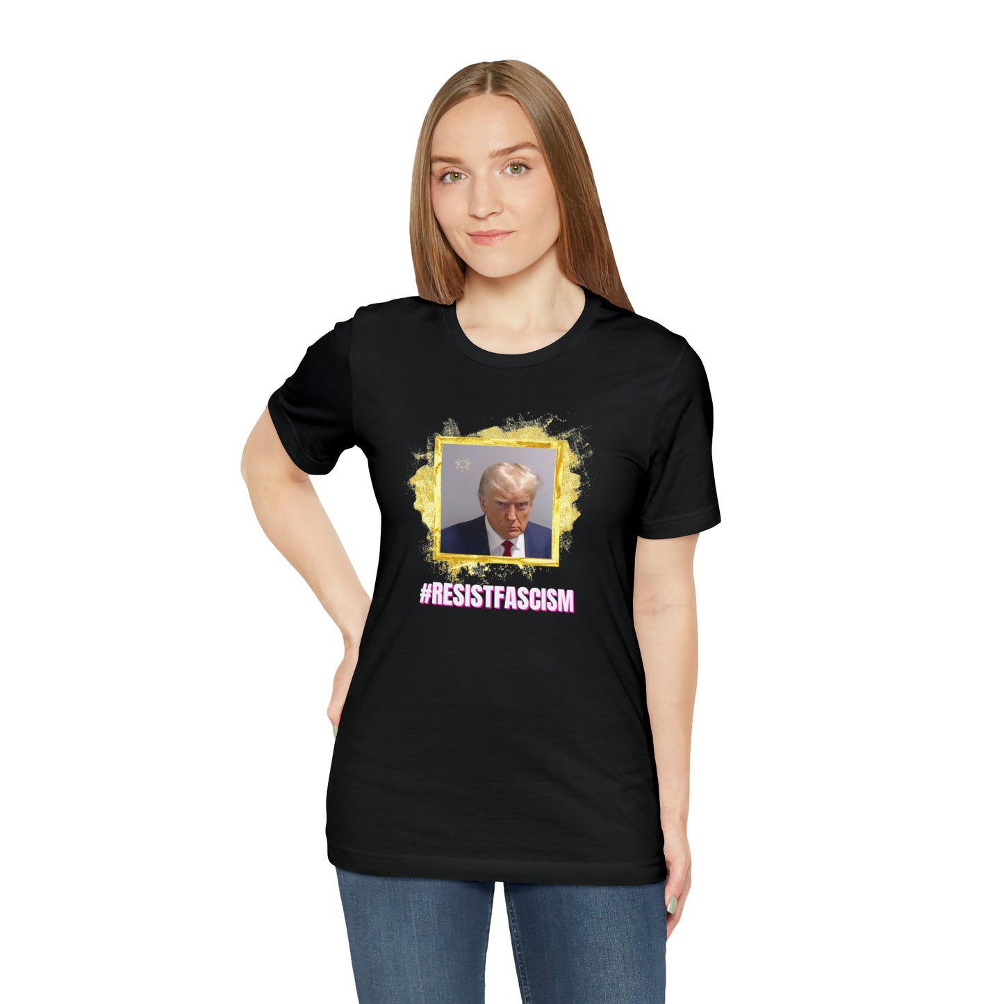 Trump Mug Shot #ResistFascism Unisex Jersey Short Sleeve Tee