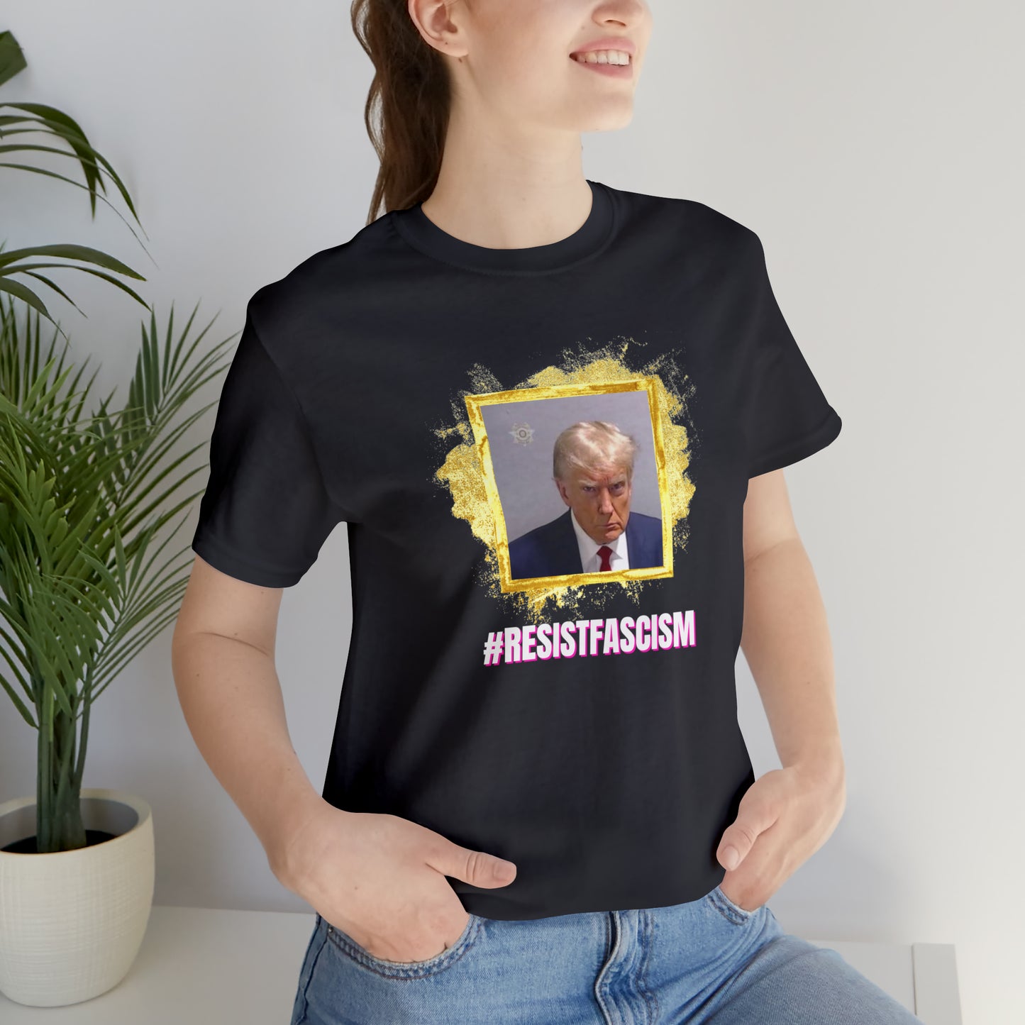 Trump Mug Shot #ResistFascism Unisex Jersey Short Sleeve Tee
