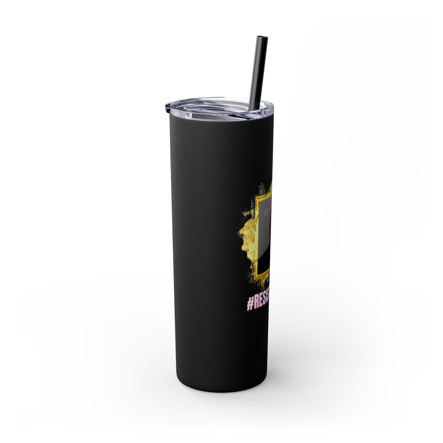 Trump Mug Shot #ResistFascism Skinny Tumbler with Straw, 20oz
