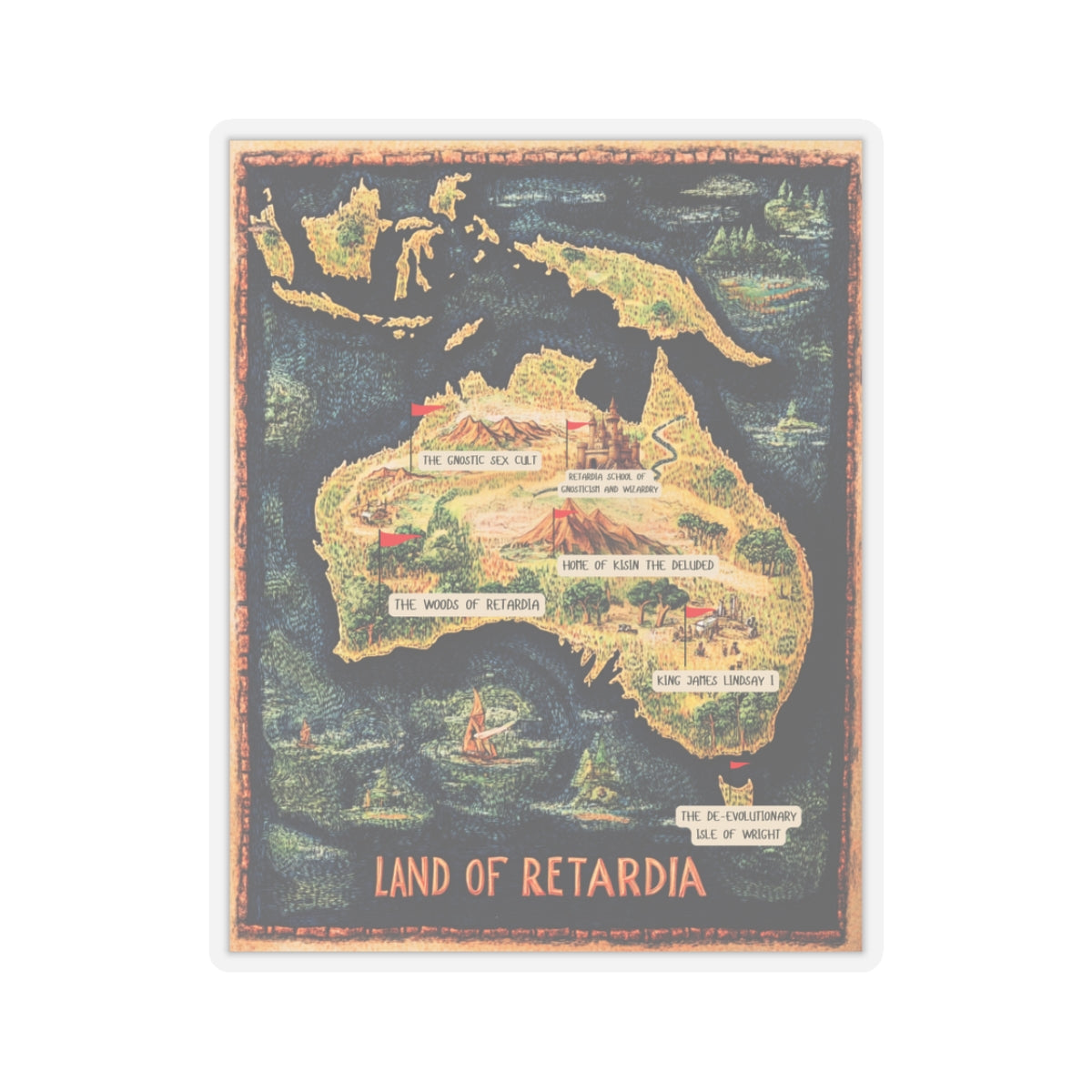 The Map of the Land of Retardia Kiss-Cut Stickers