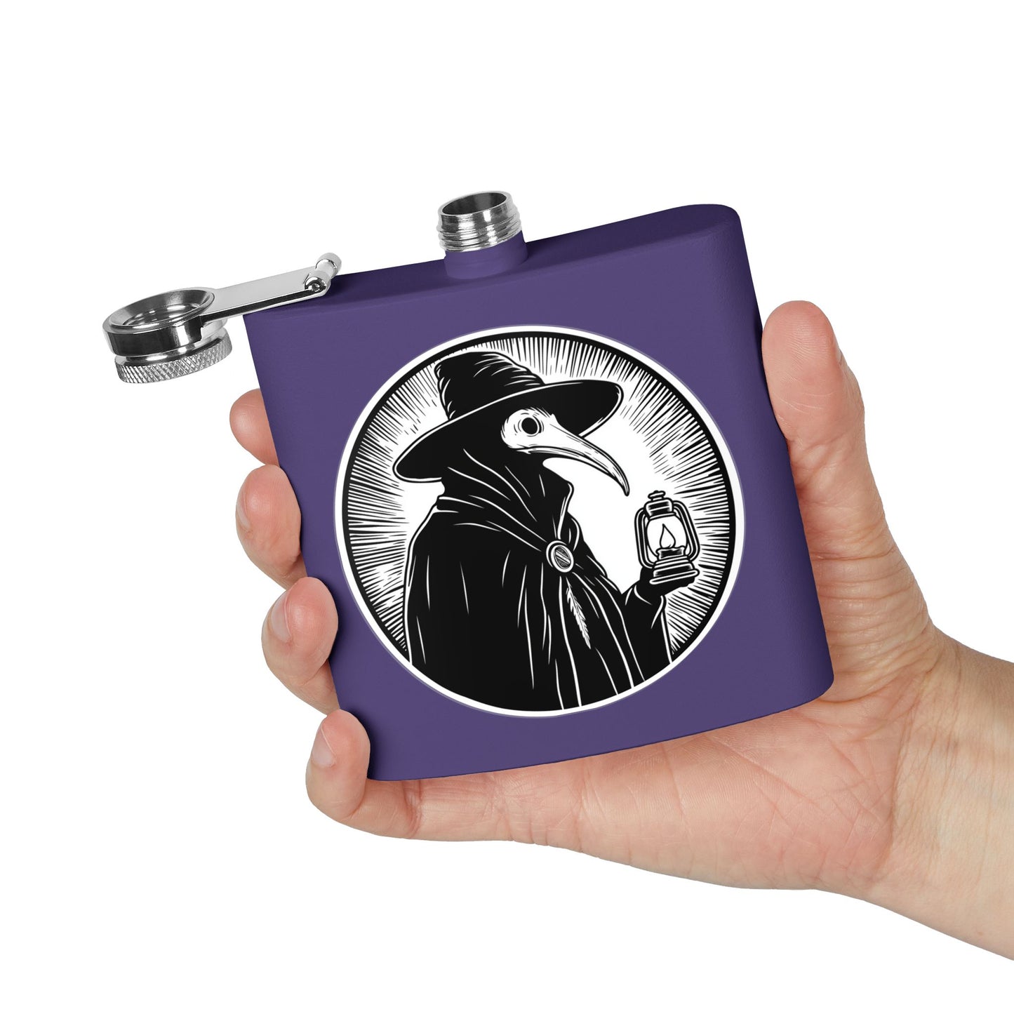 Decode The Left Plague Doctor Flask - 6oz Stainless Steel Hip Flask