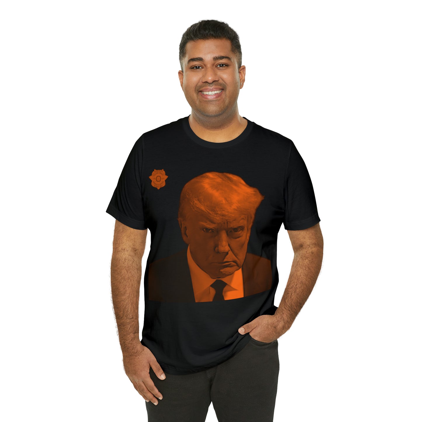 Orange Steel Trump Mug Shot Unisex Jersey Short Sleeve Tee