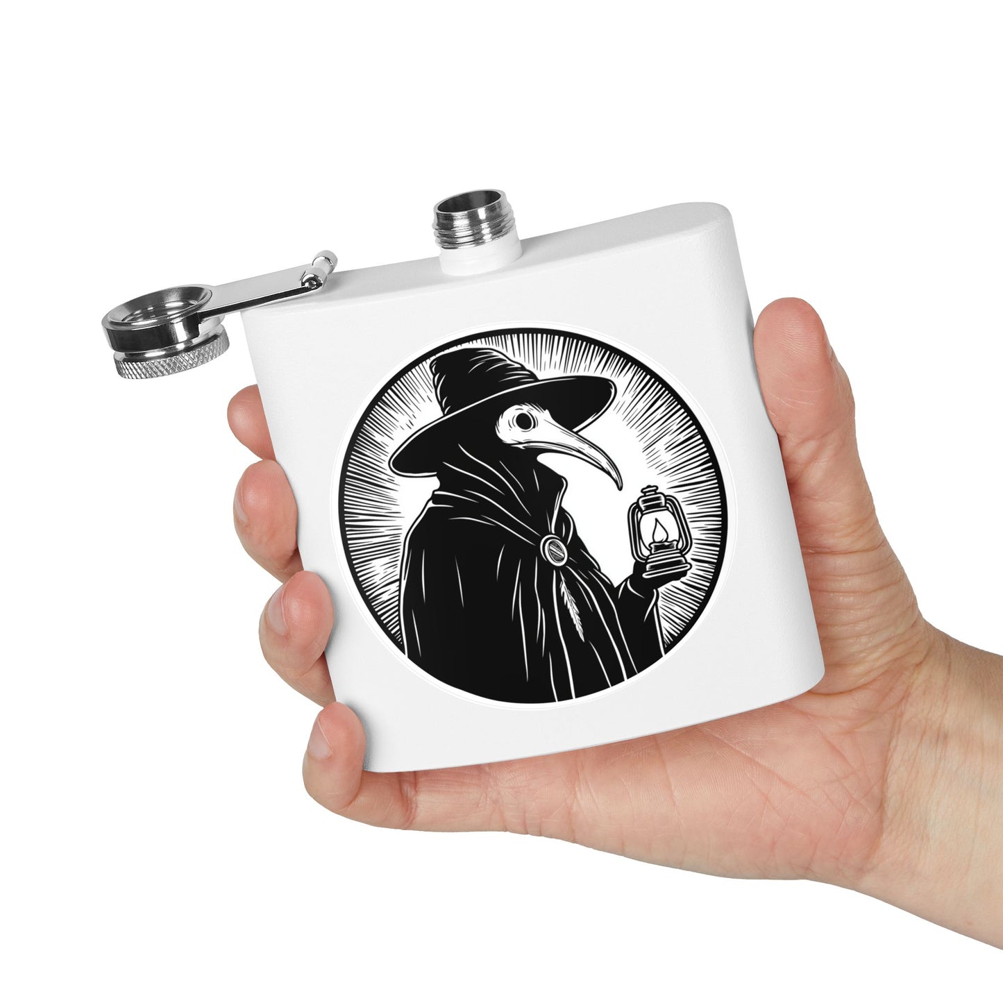 Decode The Left Plague Doctor Flask - 6oz Stainless Steel Hip Flask