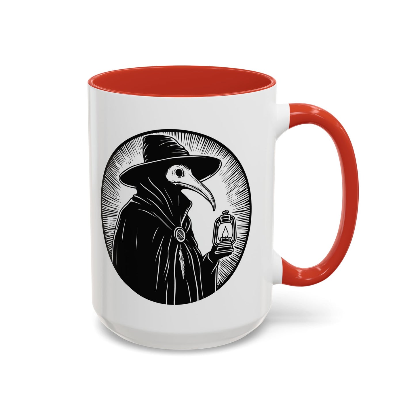 Decode The Left Plague Doctor Coffee Mug, 15oz Accent Mug in Black or Red