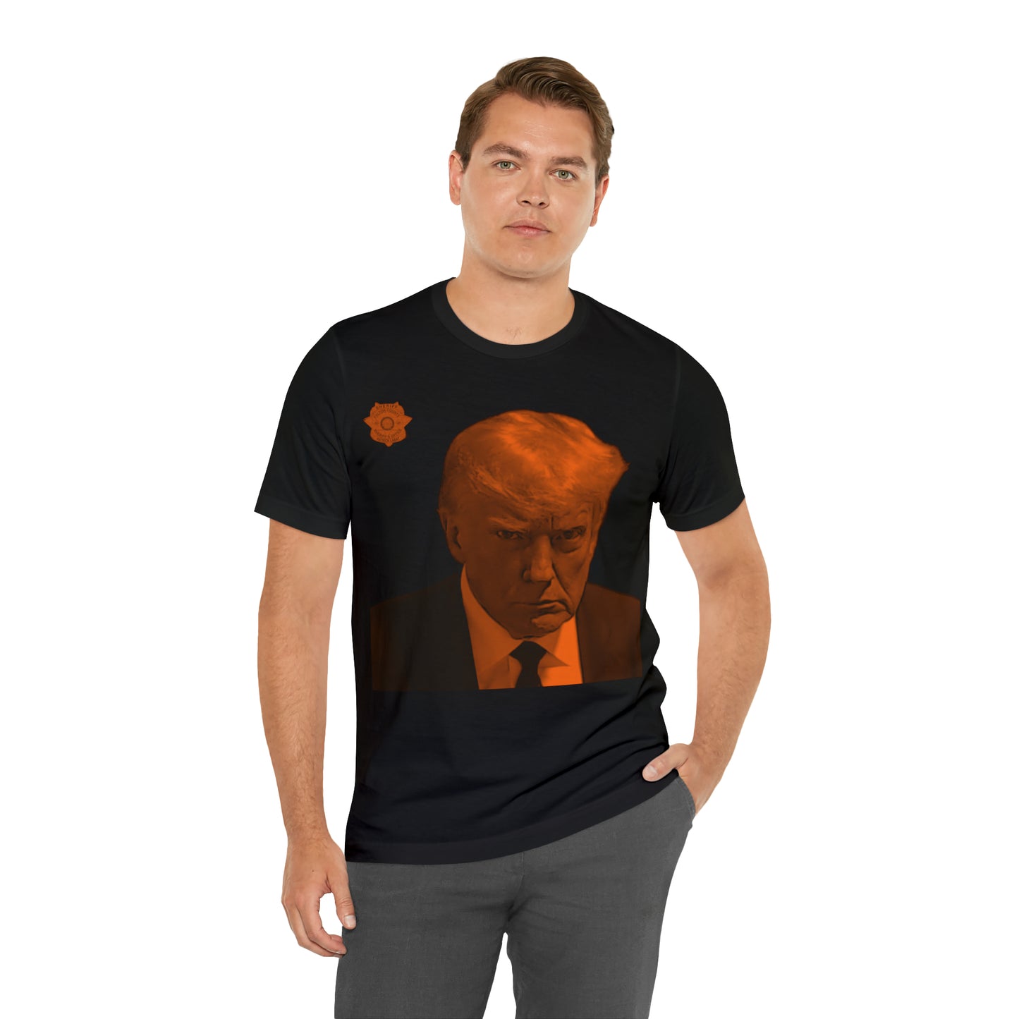 Orange Steel Trump Mug Shot Unisex Jersey Short Sleeve Tee