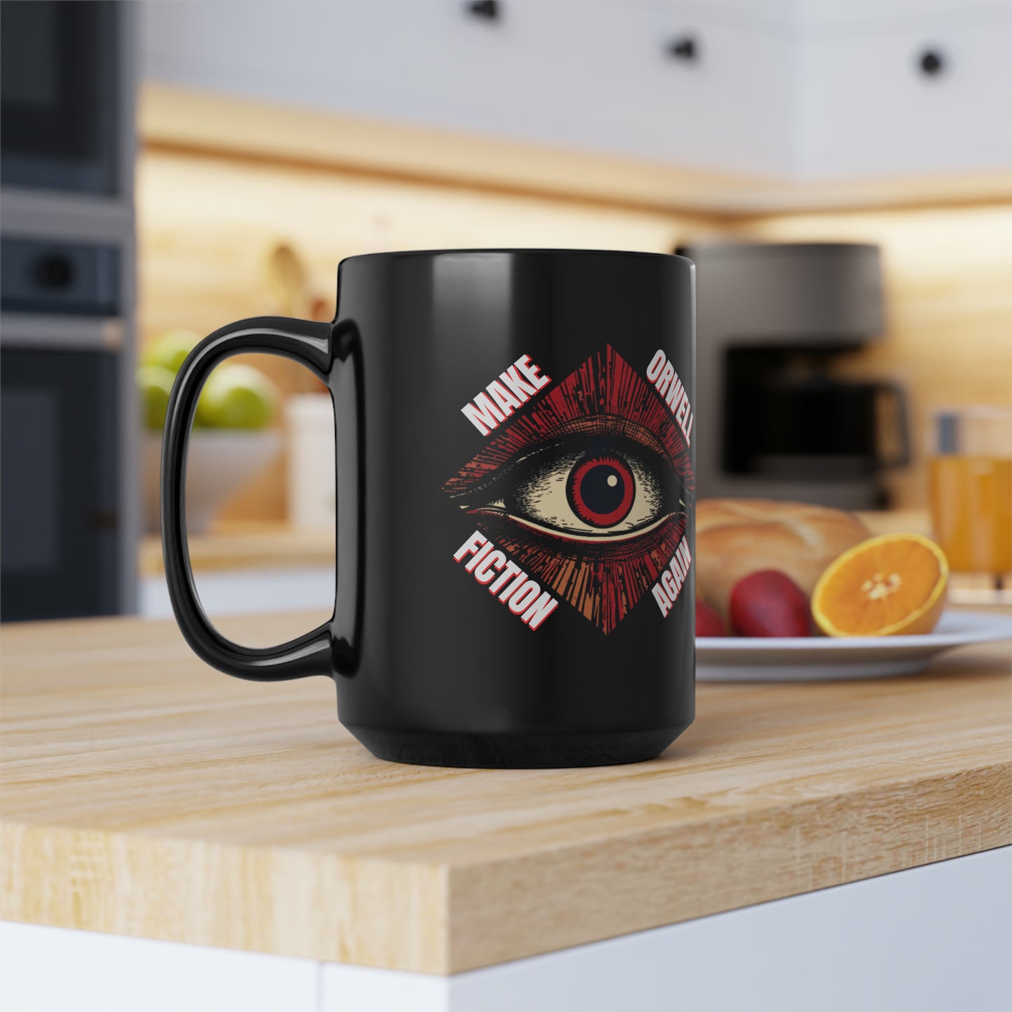 Make Orwell Fiction Again Black Mug, 15oz