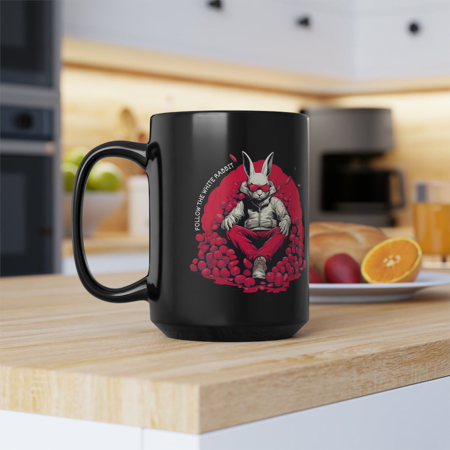 Follow The White Rabbit Signature Black Mug, 15oz