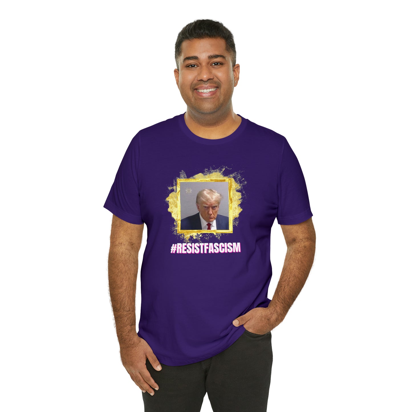 Trump Mug Shot #ResistFascism Unisex Jersey Short Sleeve Tee