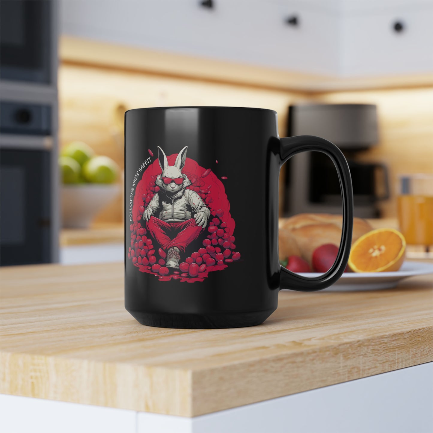 Follow The White Rabbit Signature Black Mug, 15oz