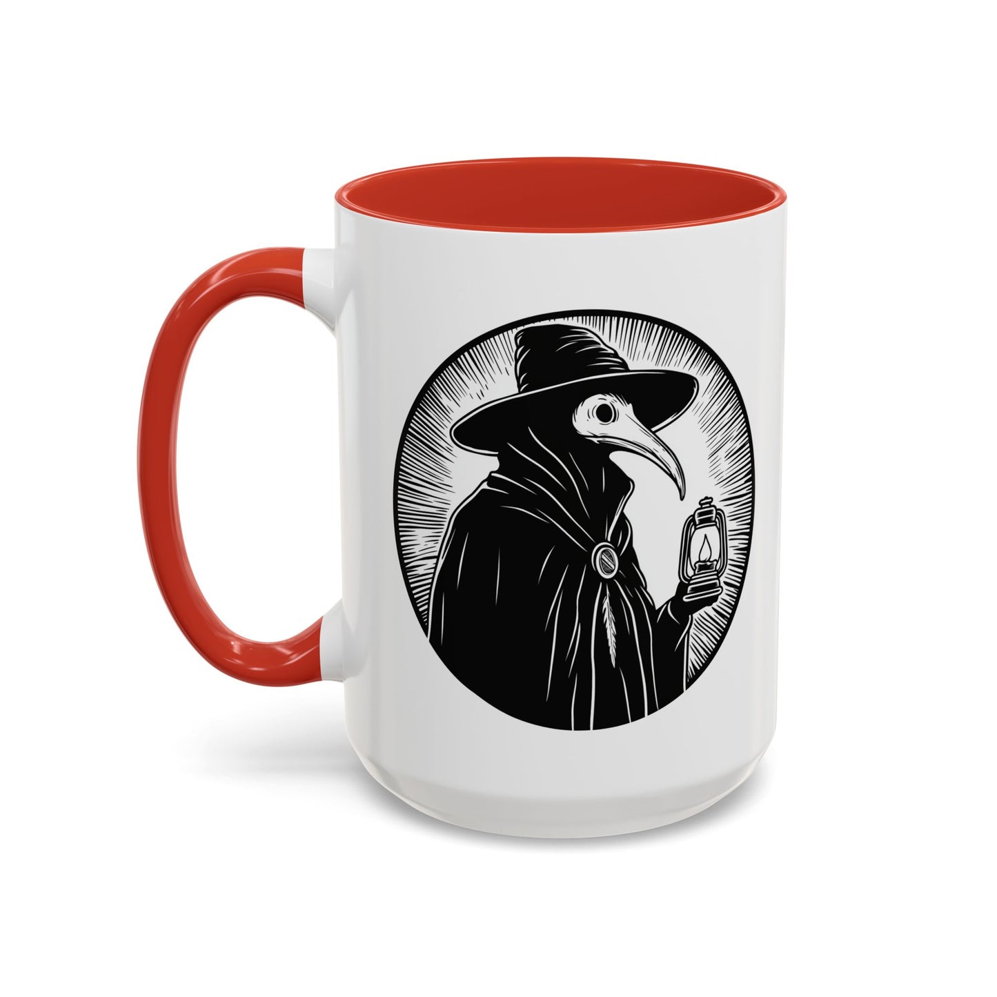 Decode The Left Plague Doctor Coffee Mug, 15oz Accent Mug in Black or Red