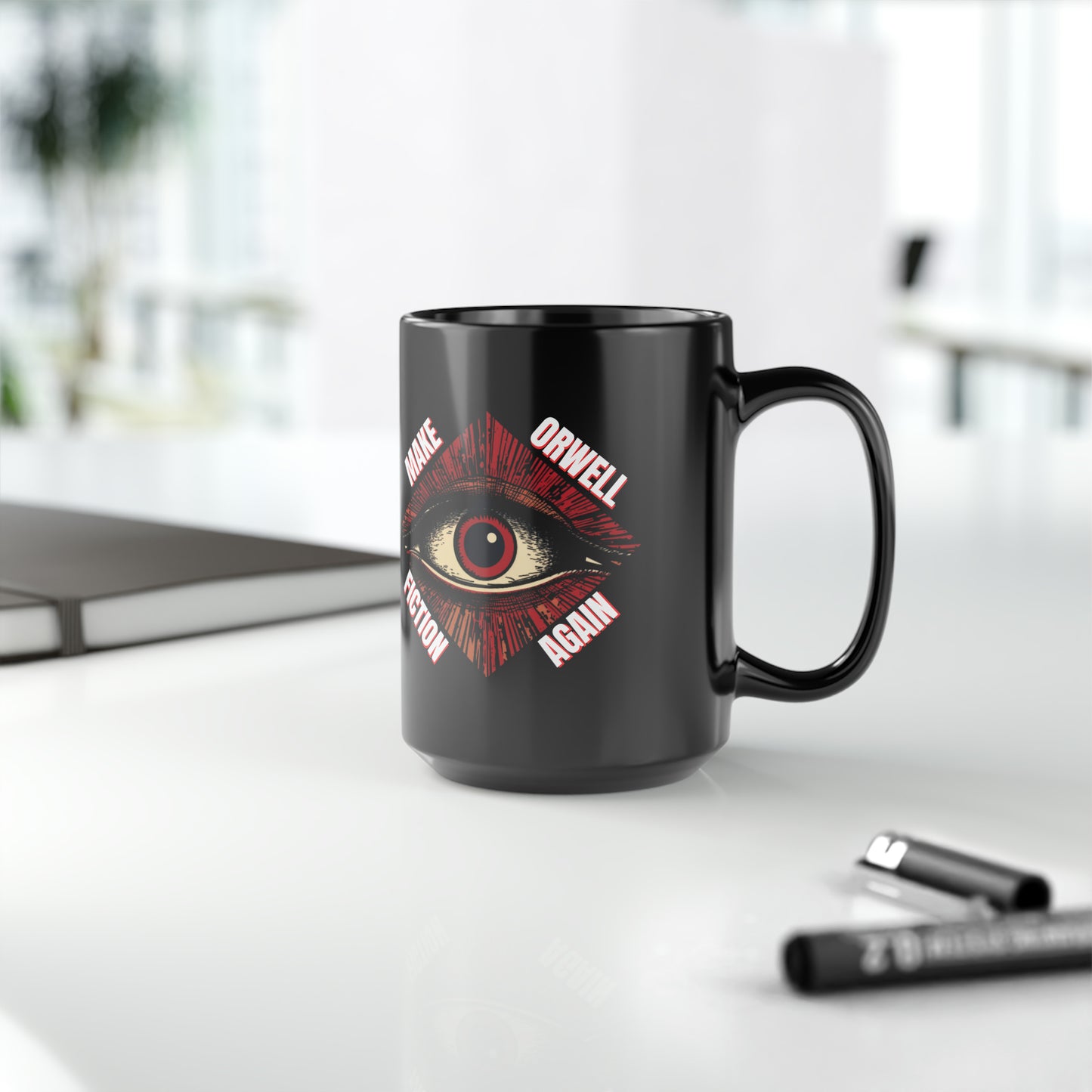 Make Orwell Fiction Again Black Mug, 15oz
