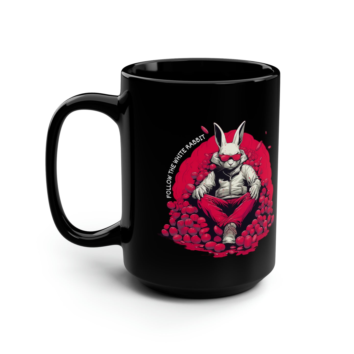 Follow The White Rabbit Signature Black Mug, 15oz
