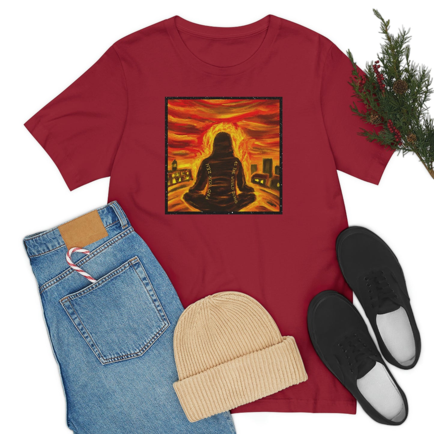 Find Your Zen As The World Burns Unisex Jersey Short Sleeve Tee
