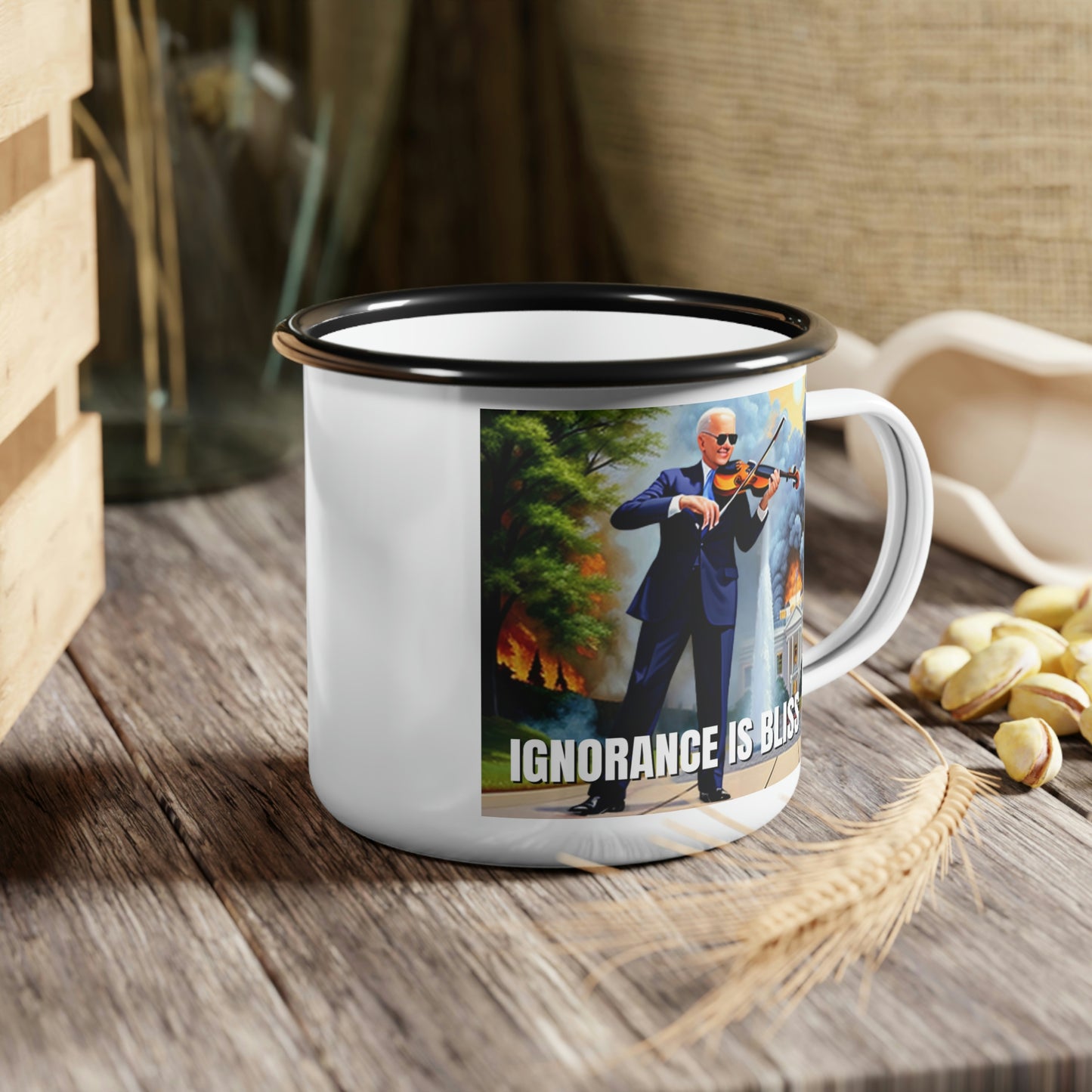 Ignorance Is Bliss Biden Enamel Camp Cup