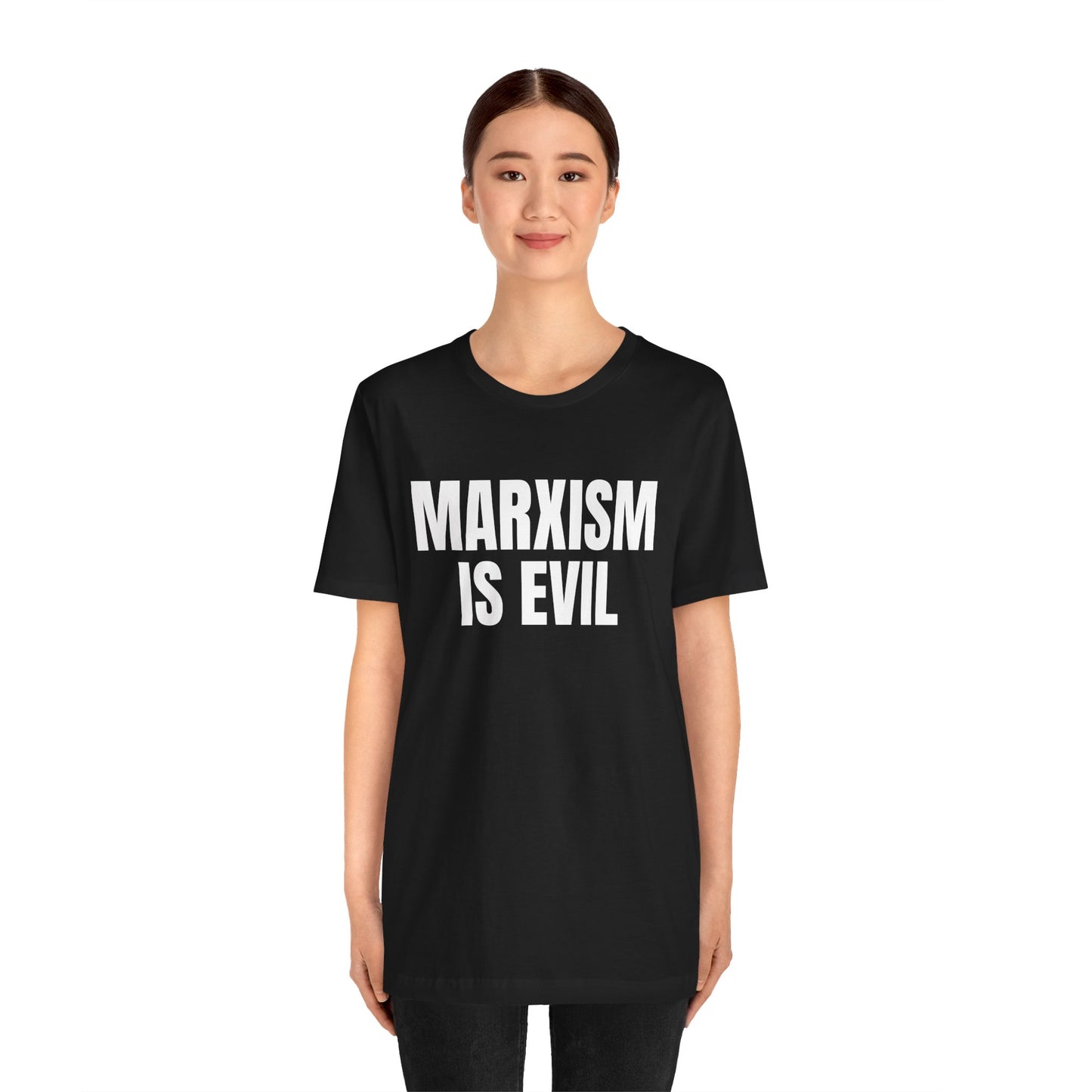 Marxism Is Evil (White/Black Font) Unisex Jersey Short Sleeve Tee