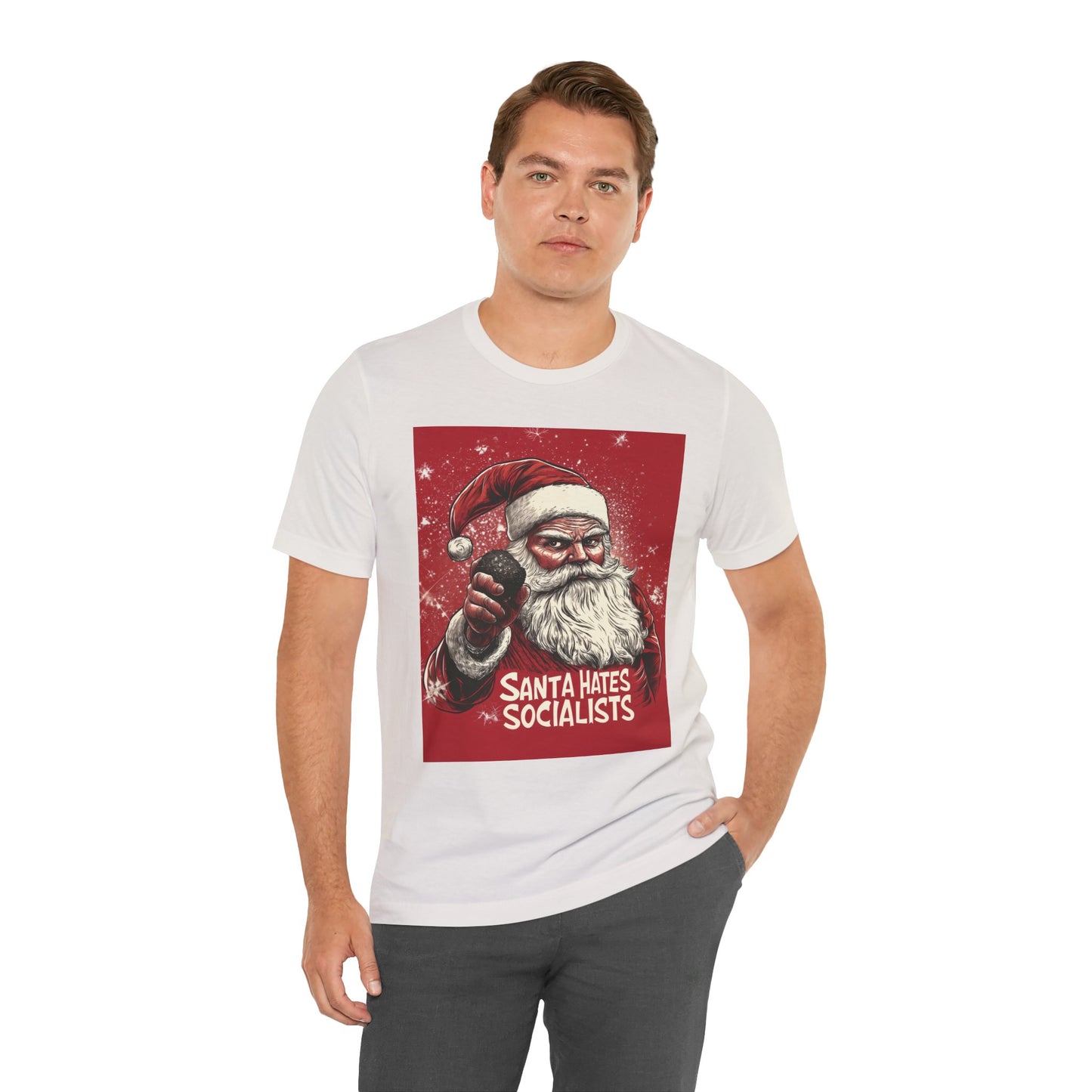 Santa Hates Socialists Unisex Jersey Short Sleeve Tee