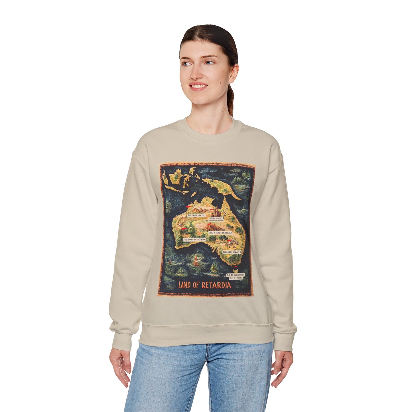 The Map of the Land of Retardia Unisex Heavy Blend™ Crewneck Sweatshirt