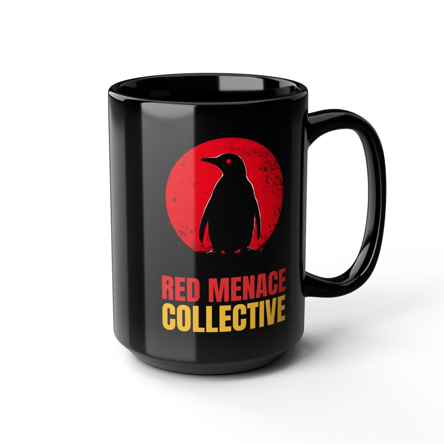 Red Menace Collective Penguin 15oz Black Mug - Unique Coffee Cup for Art Lovers