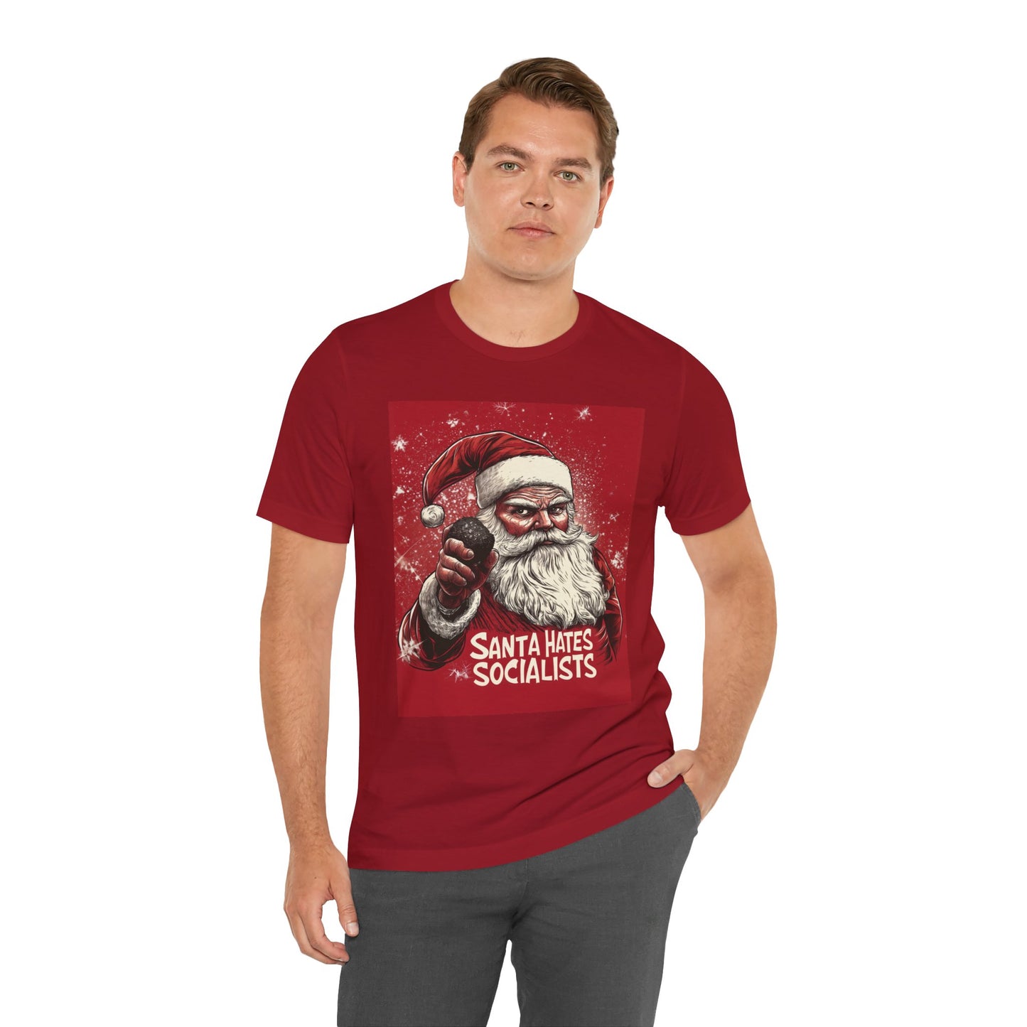 Santa Hates Socialists Unisex Jersey Short Sleeve Tee