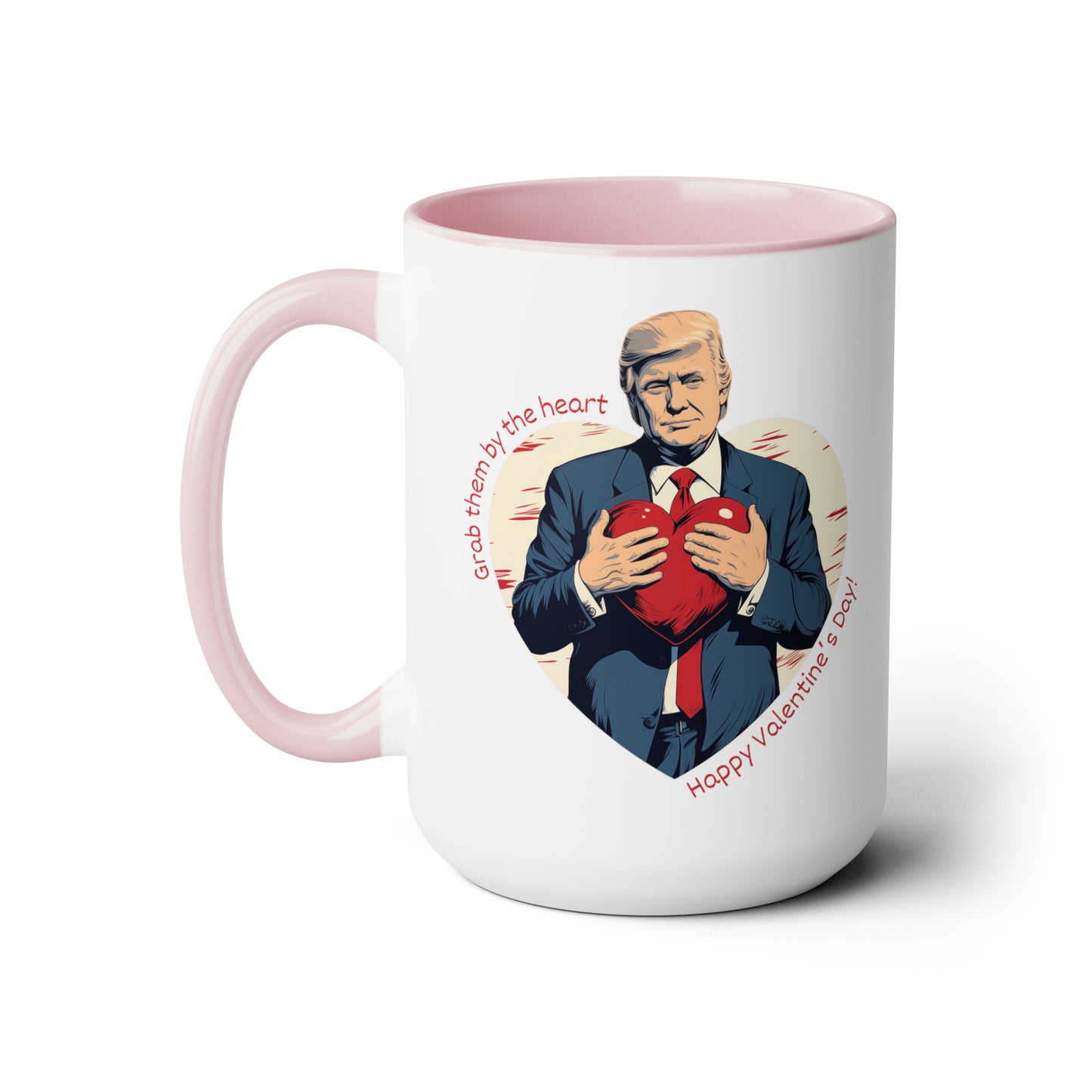 LIMITED EDITION: Grab Them By The Heart Trump Valentine's Day Two-Tone Coffee Mugs, 15oz