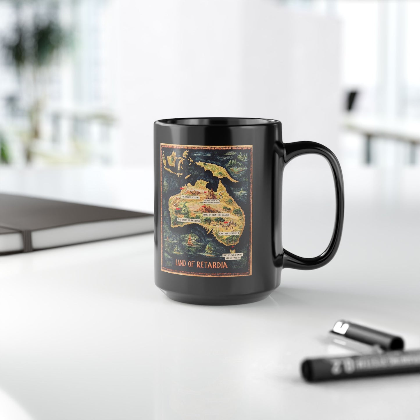 The Map of the Land of Retardia Black Mug (15oz)