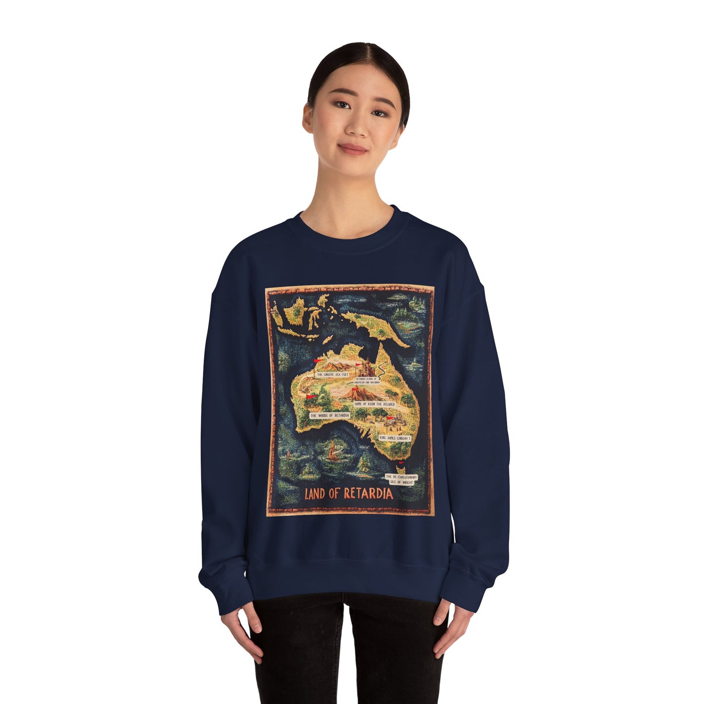 The Map of the Land of Retardia Unisex Heavy Blend™ Crewneck Sweatshirt