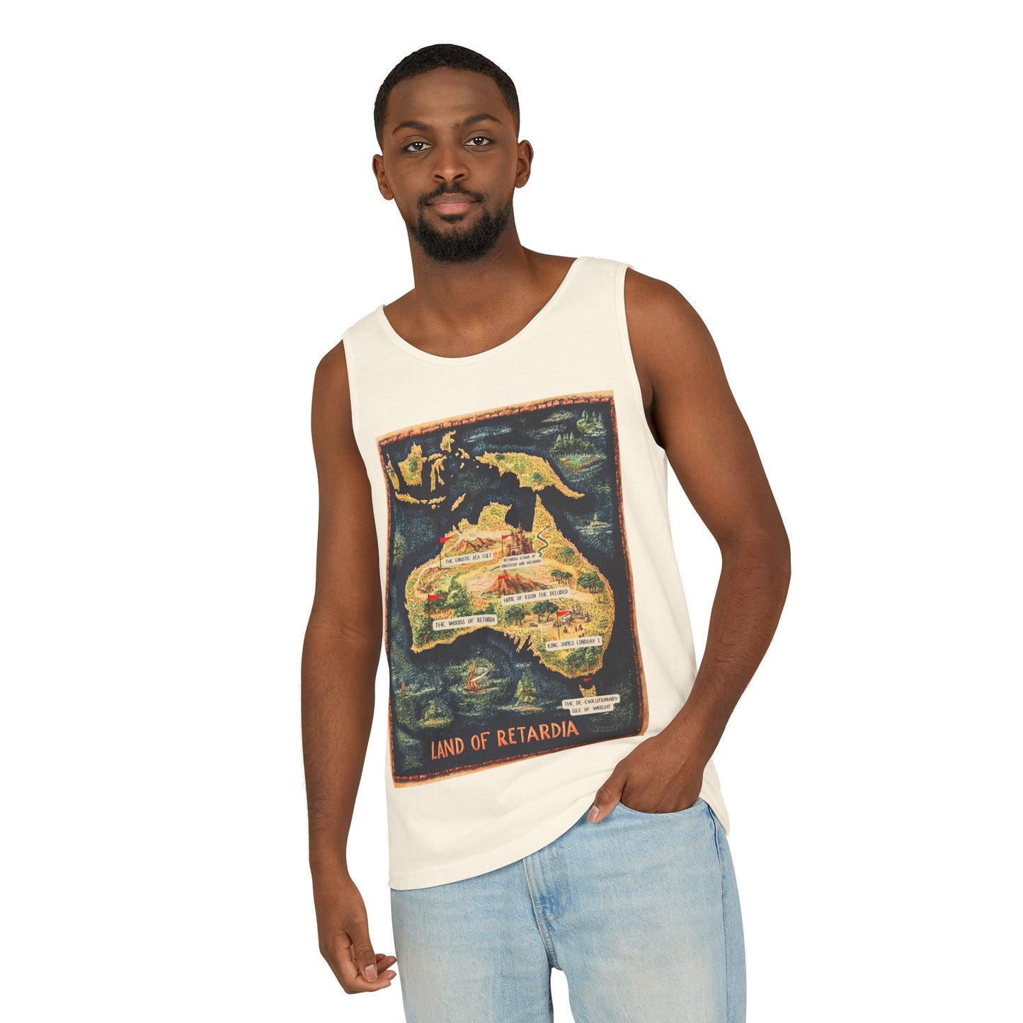 The Map of the Land of Retardia  Unisex Garment-Dyed Tank Top