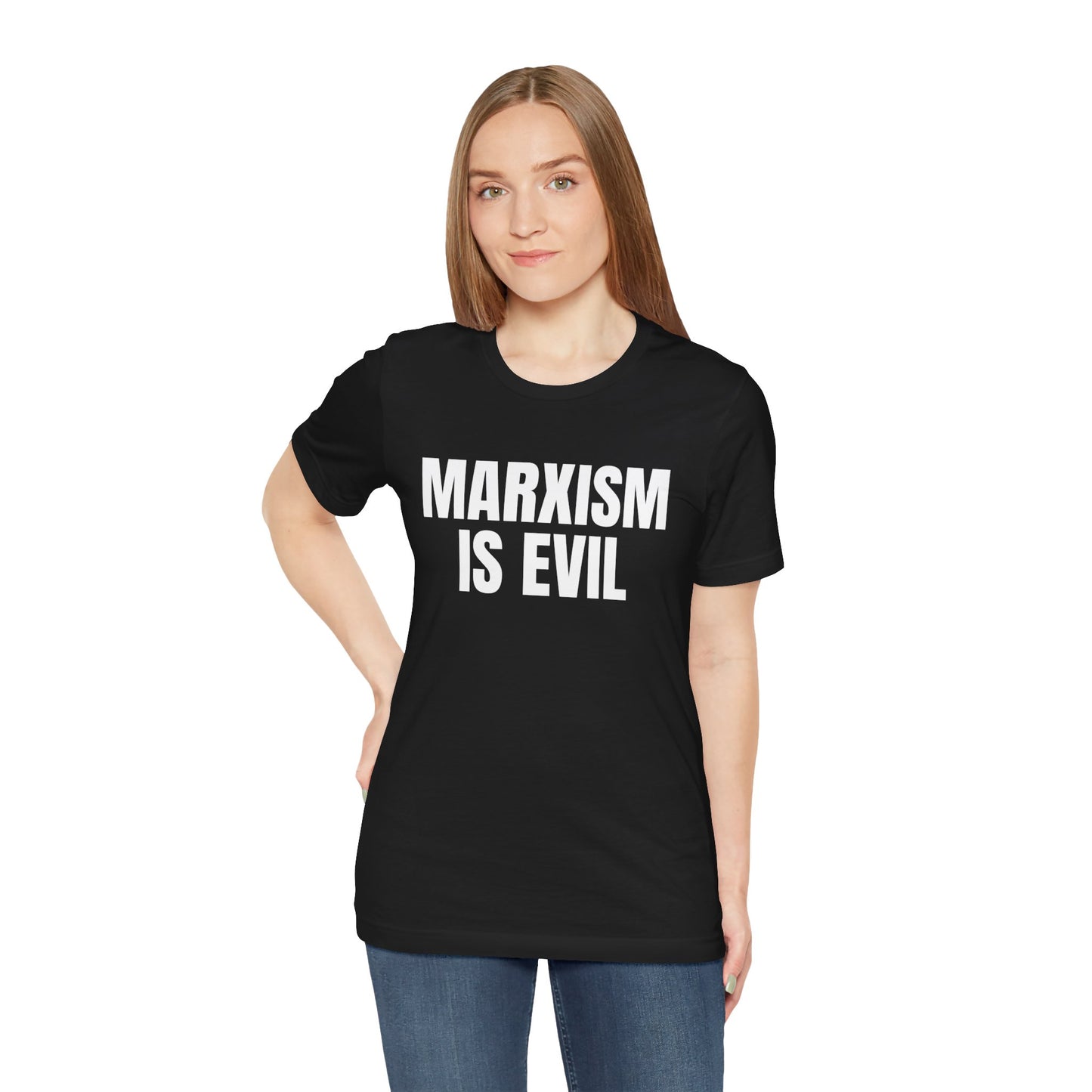 Marxism Is Evil (White/Black Font) Unisex Jersey Short Sleeve Tee