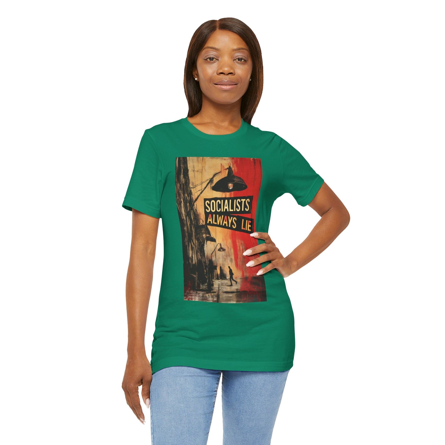 Socialists Always Lie - City Scene, Unisex Jersey Short Sleeve Tee