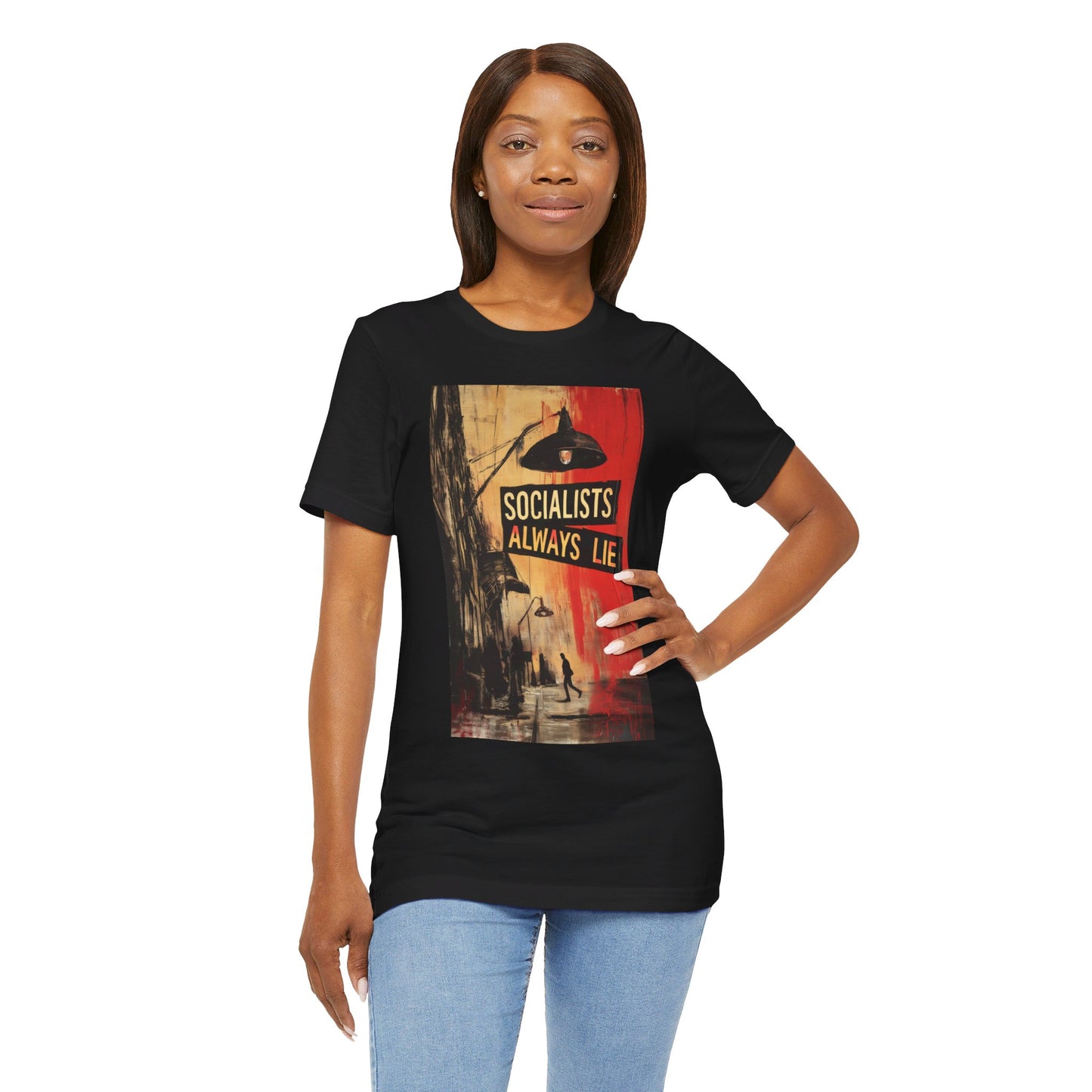 Socialists Always Lie - City Scene, Unisex Jersey Short Sleeve Tee