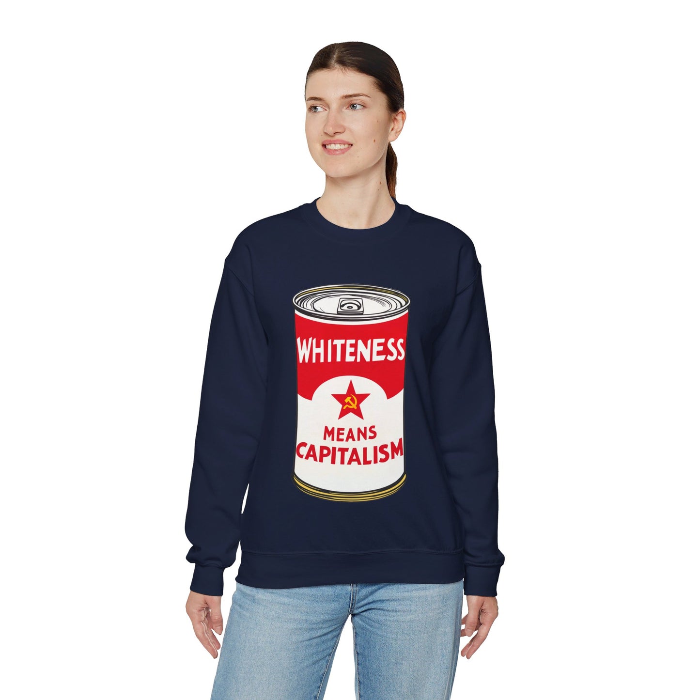 Whiteness Means Capitalism Soup Can Unisex Heavy Blend™ Crewneck Sweatshirt