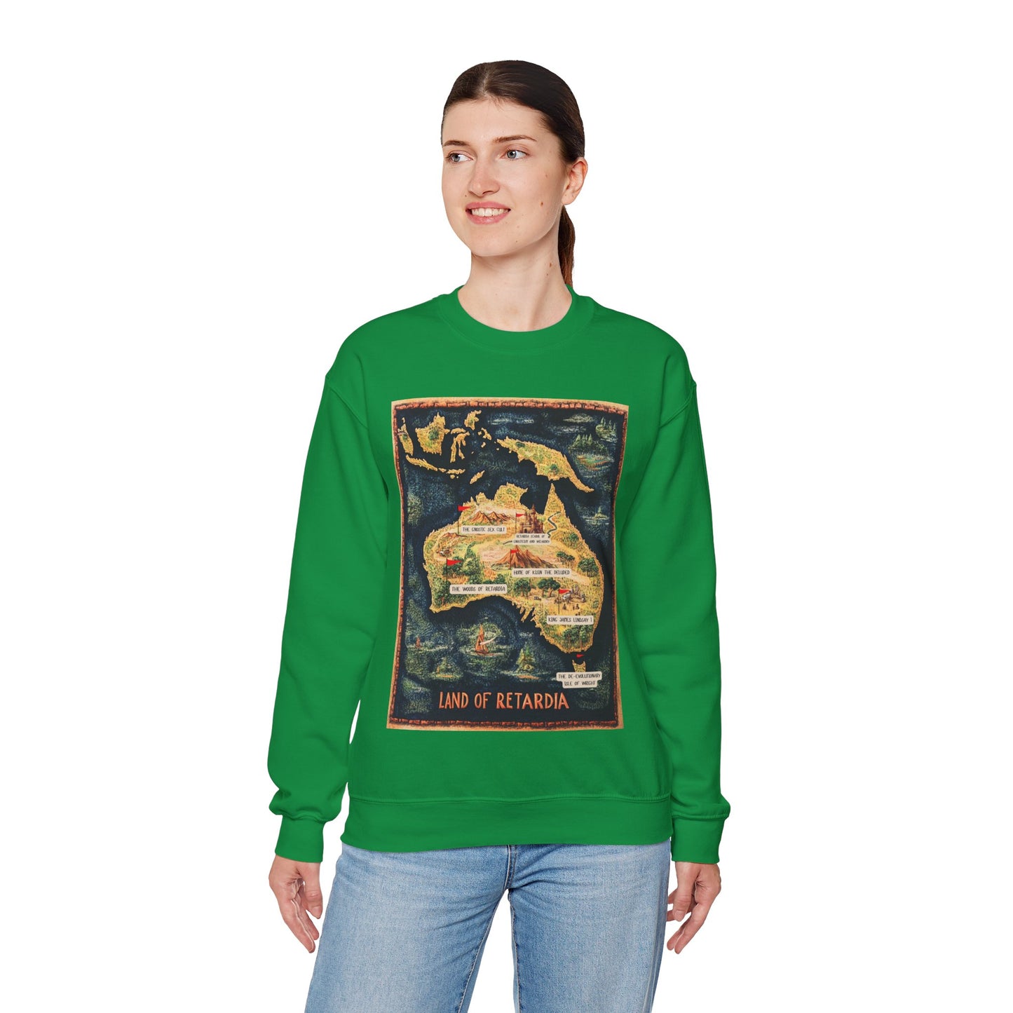 The Map of the Land of Retardia Unisex Heavy Blend™ Crewneck Sweatshirt