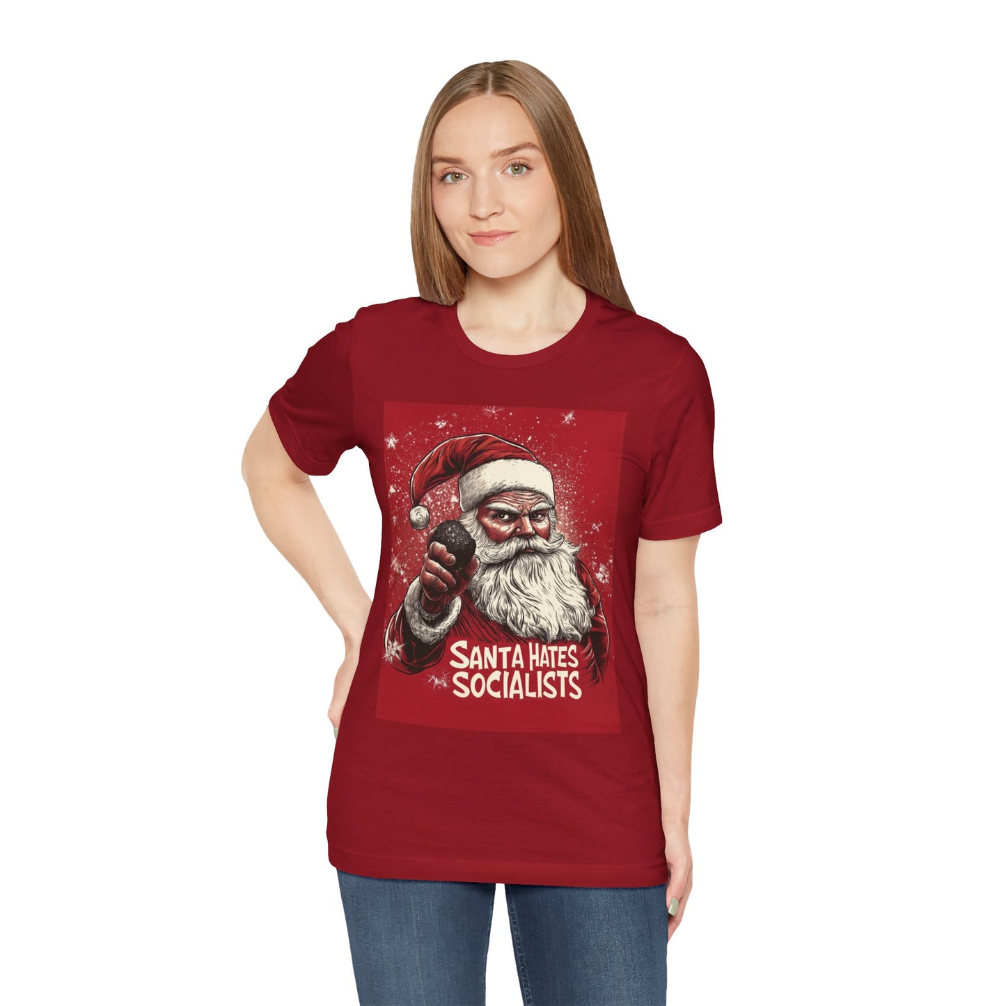 Santa Hates Socialists Unisex Jersey Short Sleeve Tee