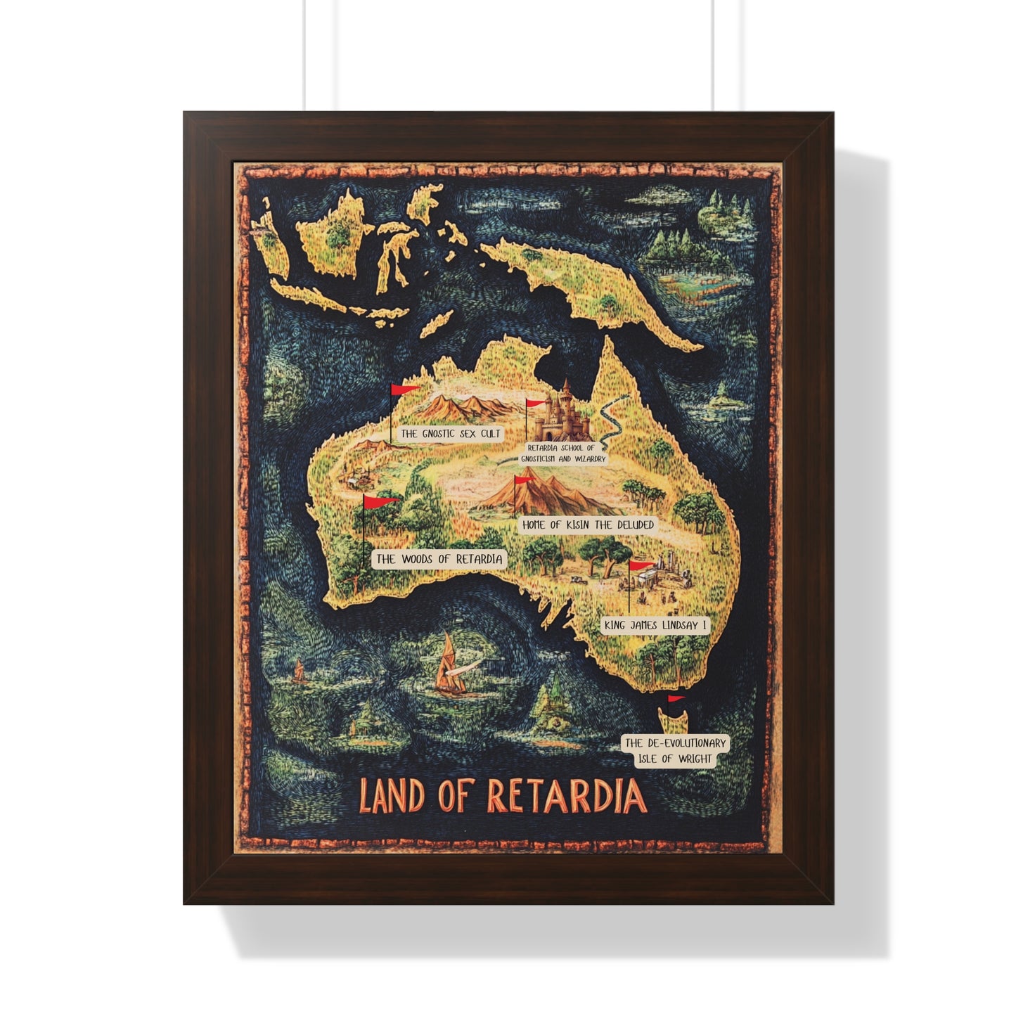 The Map of the Land of Retardia Framed Vertical Poster