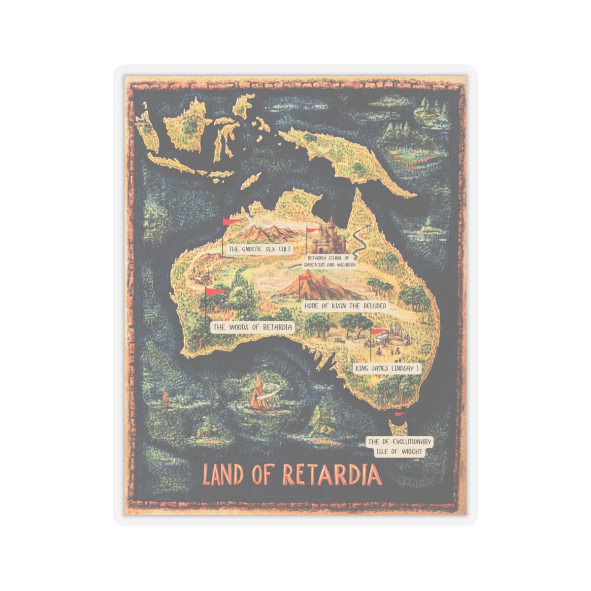 The Map of the Land of Retardia Kiss-Cut Stickers