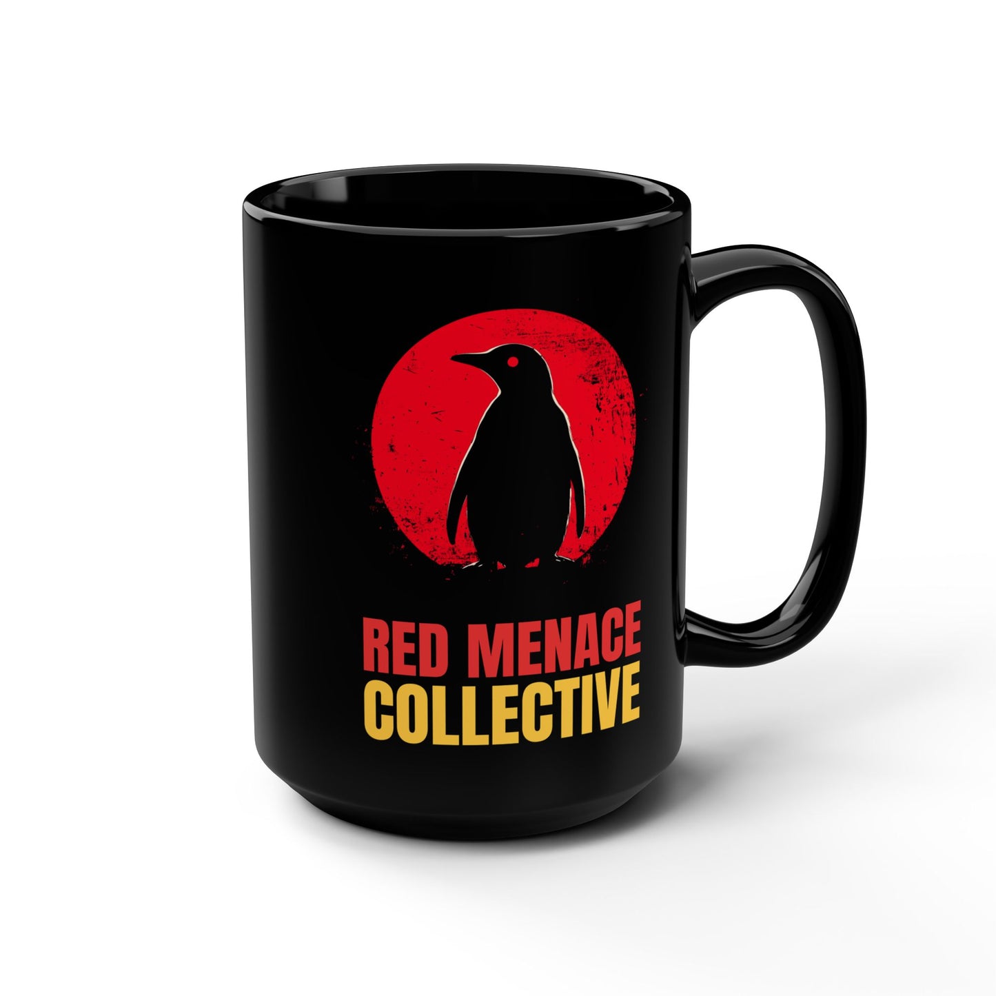 Red Menace Collective Penguin 15oz Black Mug - Unique Coffee Cup for Art Lovers