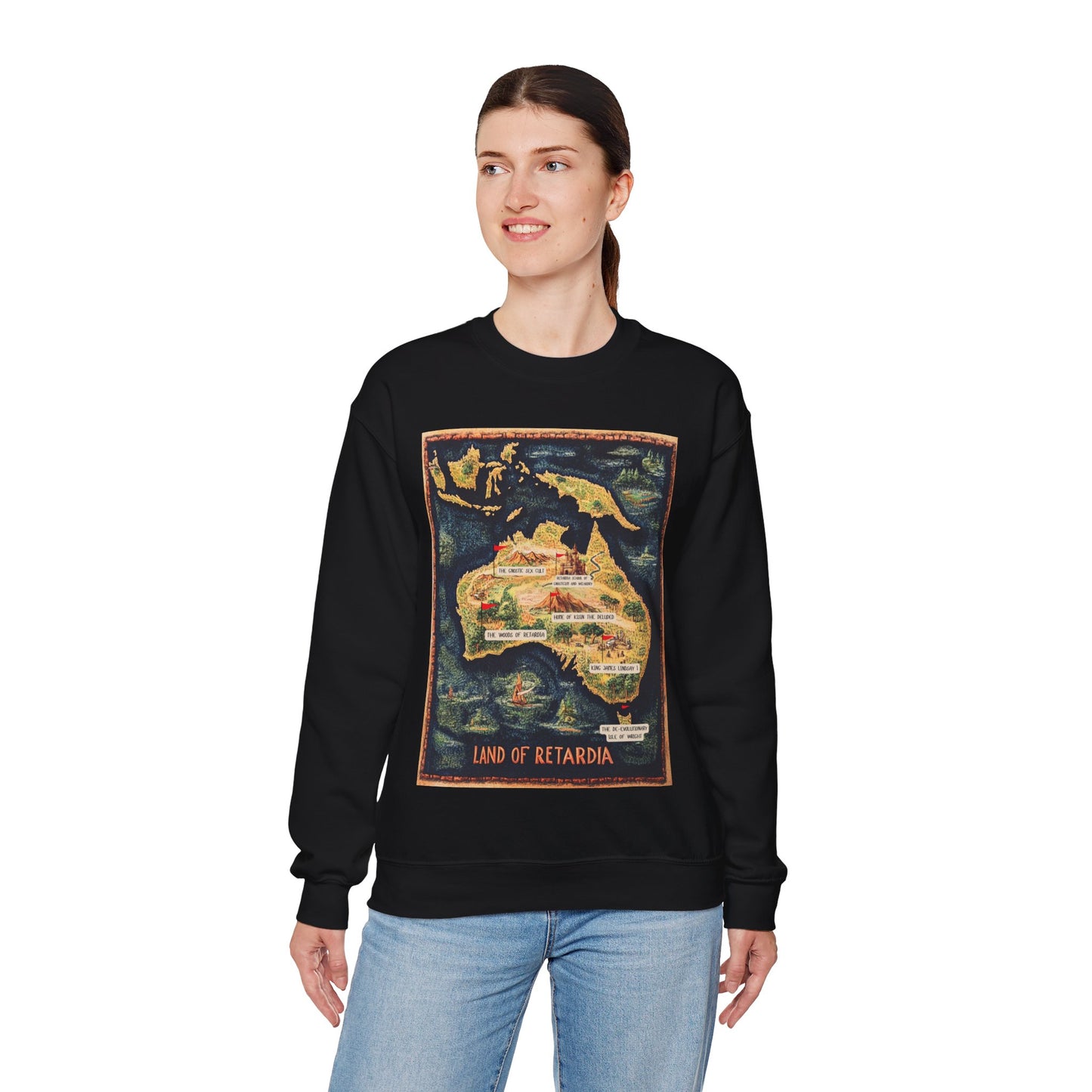 The Map of the Land of Retardia Unisex Heavy Blend™ Crewneck Sweatshirt