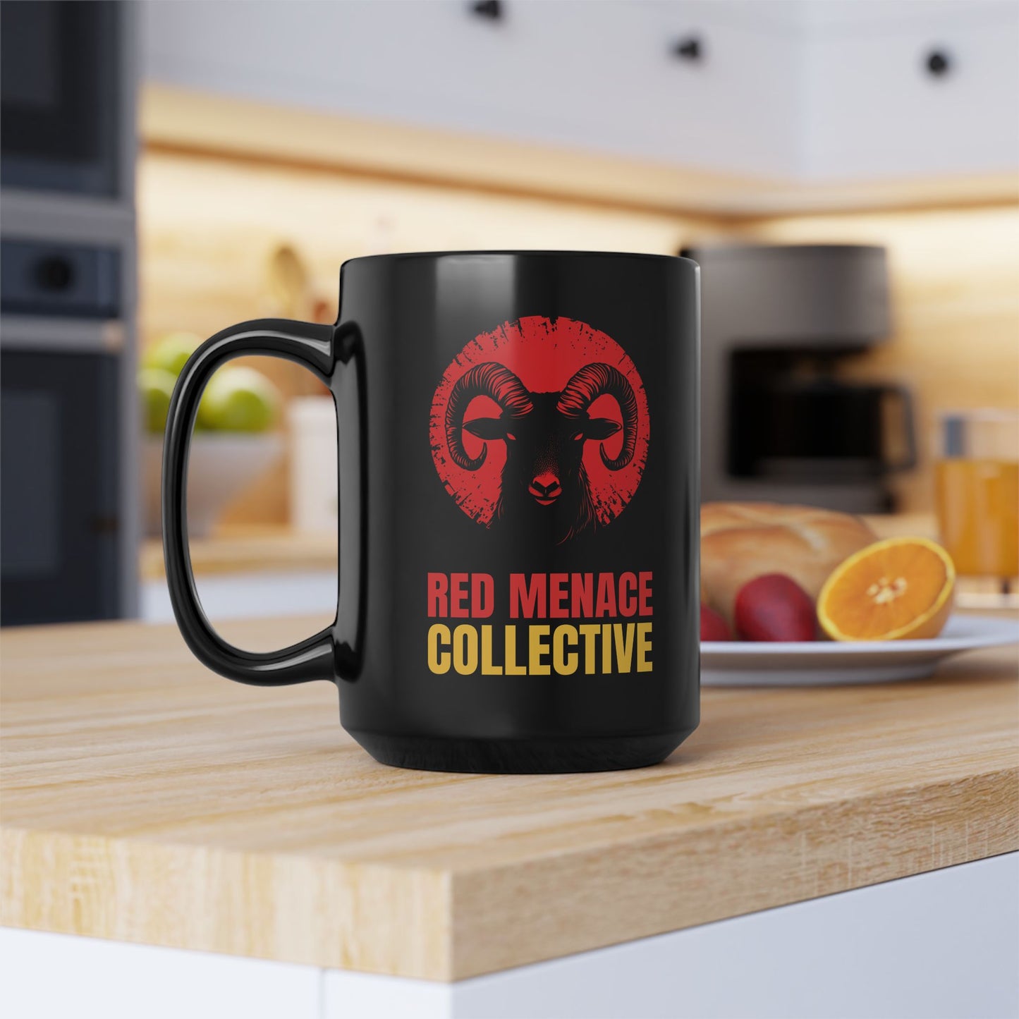 Red Menace Collective Ram Black Mug - 15oz Ceramic Coffee Cup