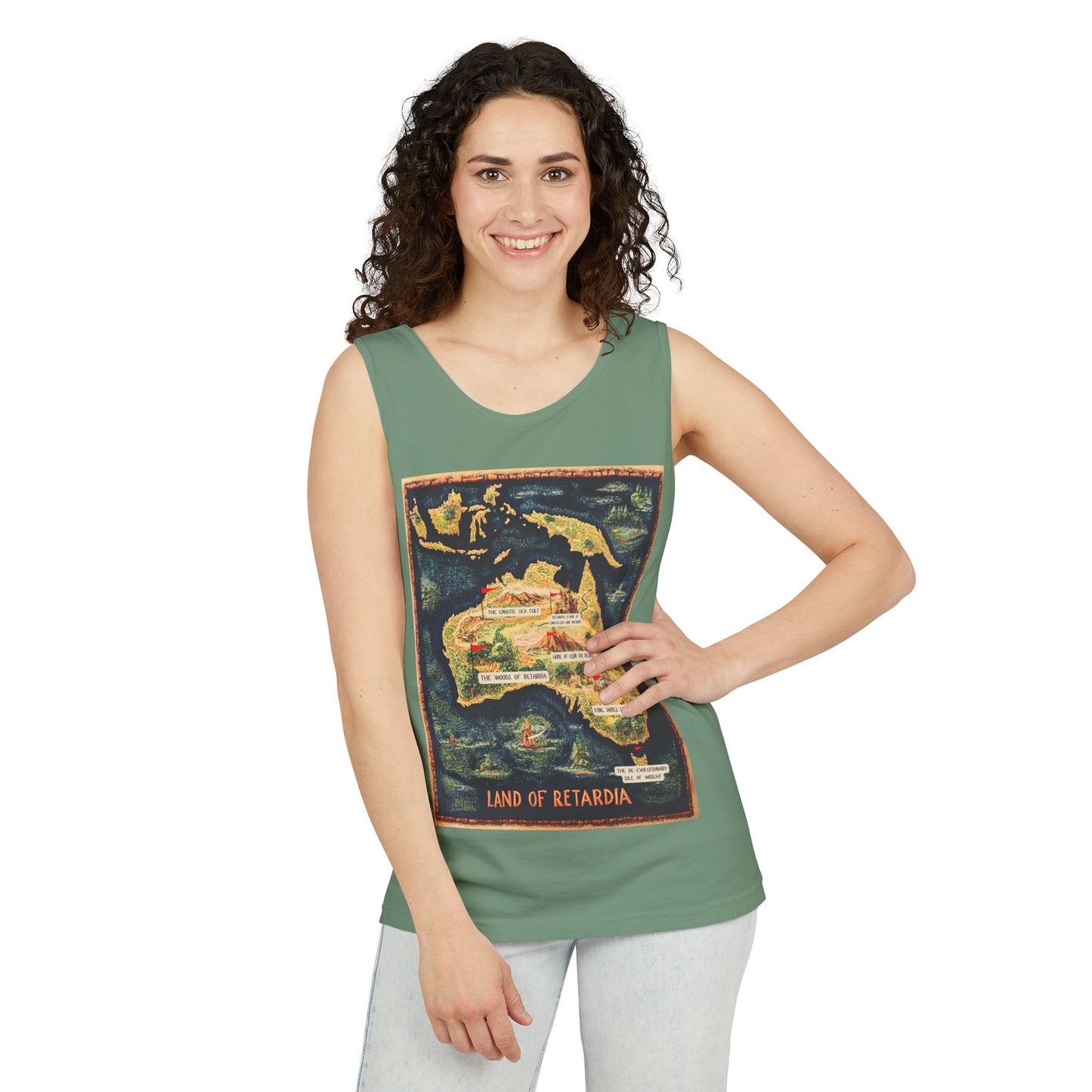 The Map of the Land of Retardia  Unisex Garment-Dyed Tank Top