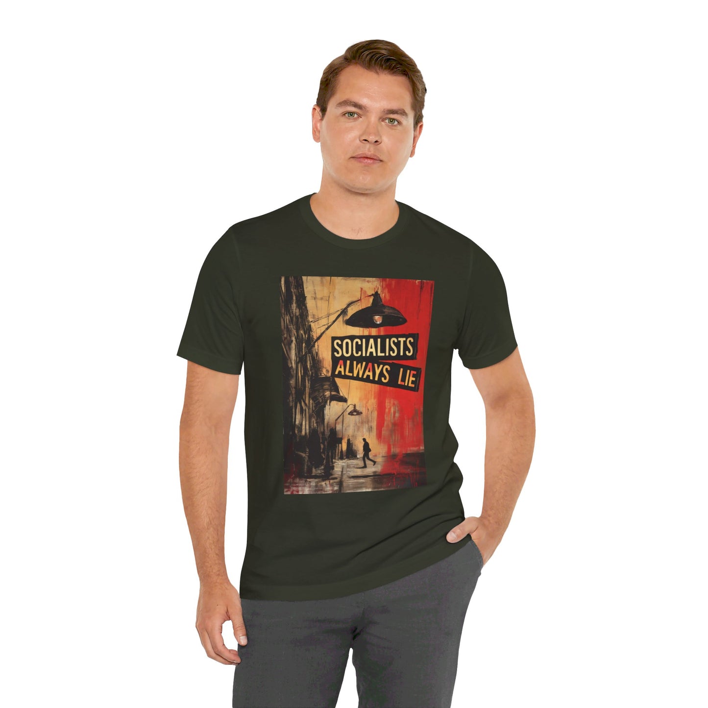 Socialists Always Lie - City Scene, Unisex Jersey Short Sleeve Tee