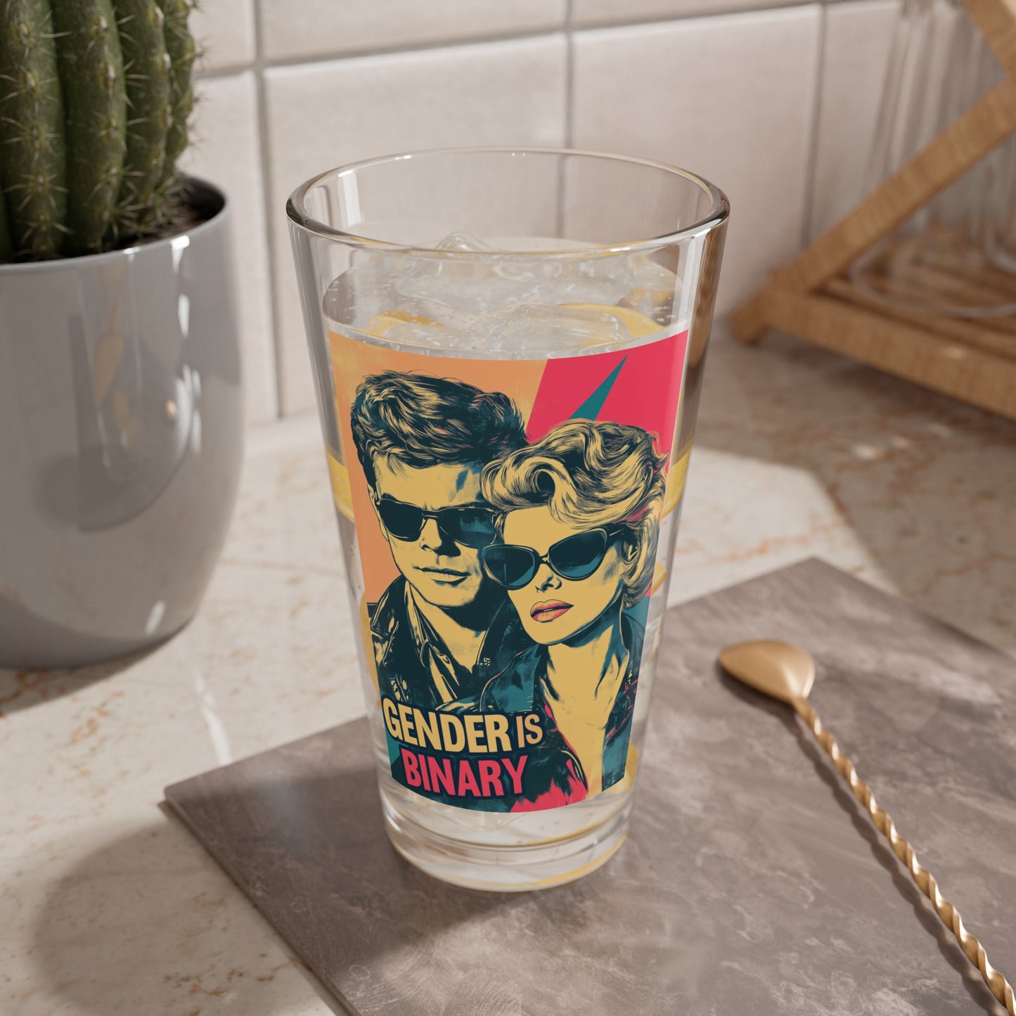 Gender Is Binary Pint Glass, 16oz