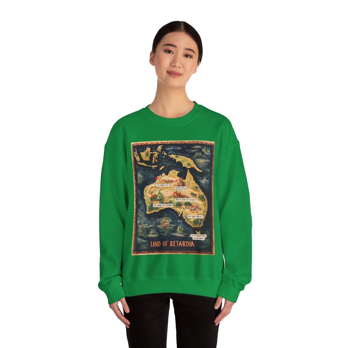 The Map of the Land of Retardia Unisex Heavy Blend™ Crewneck Sweatshirt