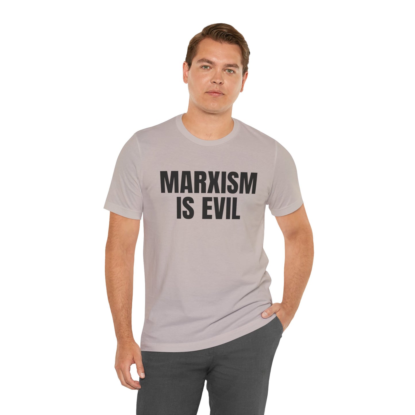 Marxism Is Evil (White/Black Font) Unisex Jersey Short Sleeve Tee