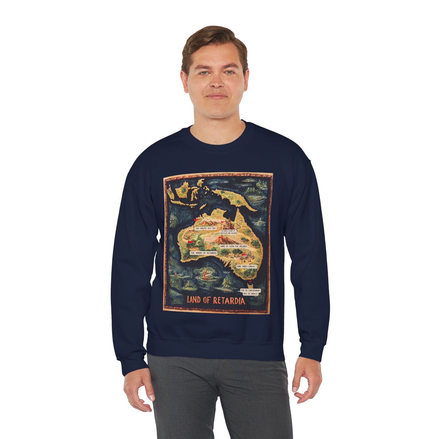 The Map of the Land of Retardia Unisex Heavy Blend™ Crewneck Sweatshirt