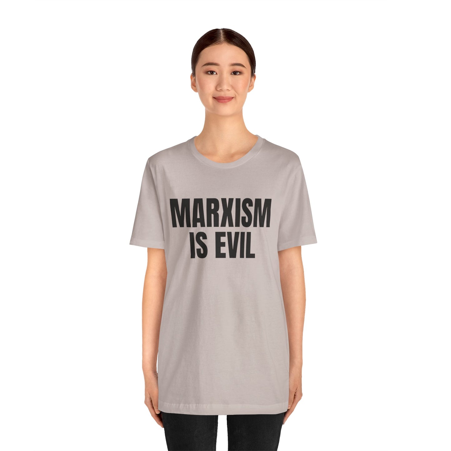 Marxism Is Evil (White/Black Font) Unisex Jersey Short Sleeve Tee